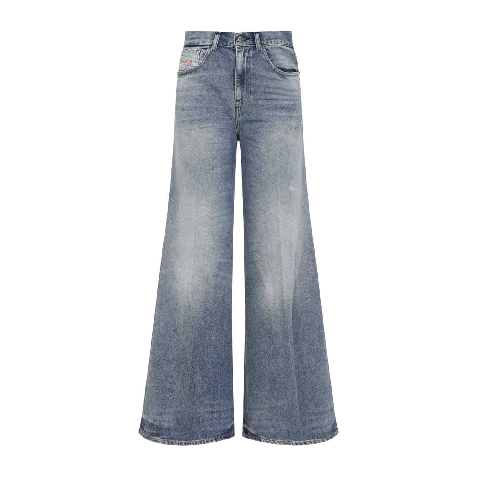 Diesel High-waisted Wide-leg Jeans With Vintage Wash In Blue