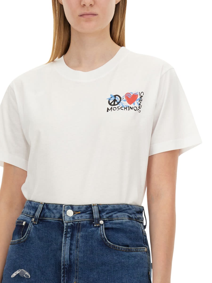 Shop M05ch1n0 Jeans T-shirt With Logo In White