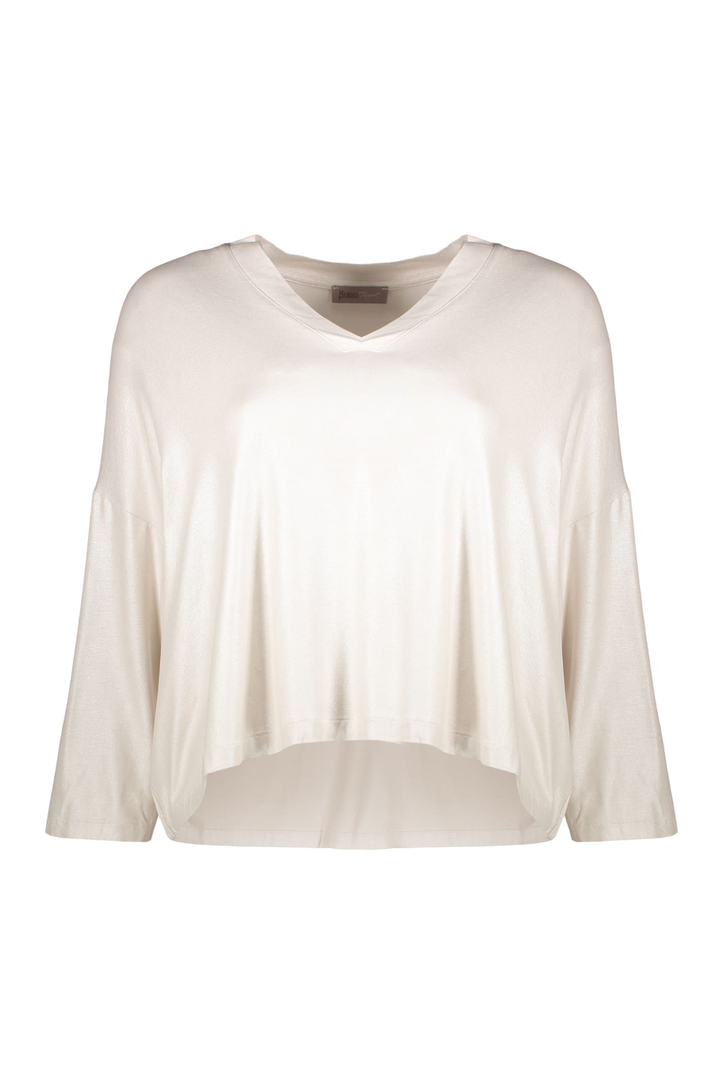 Herno Neutral Cropped Blouse With Long Sleeves In Neutral