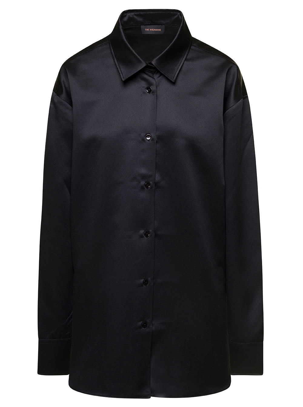 THE ANDAMANE BLACK OVERSIZE SHIRT SATIN WITH LONG SLEEVES IN POLYESTER WOMAN