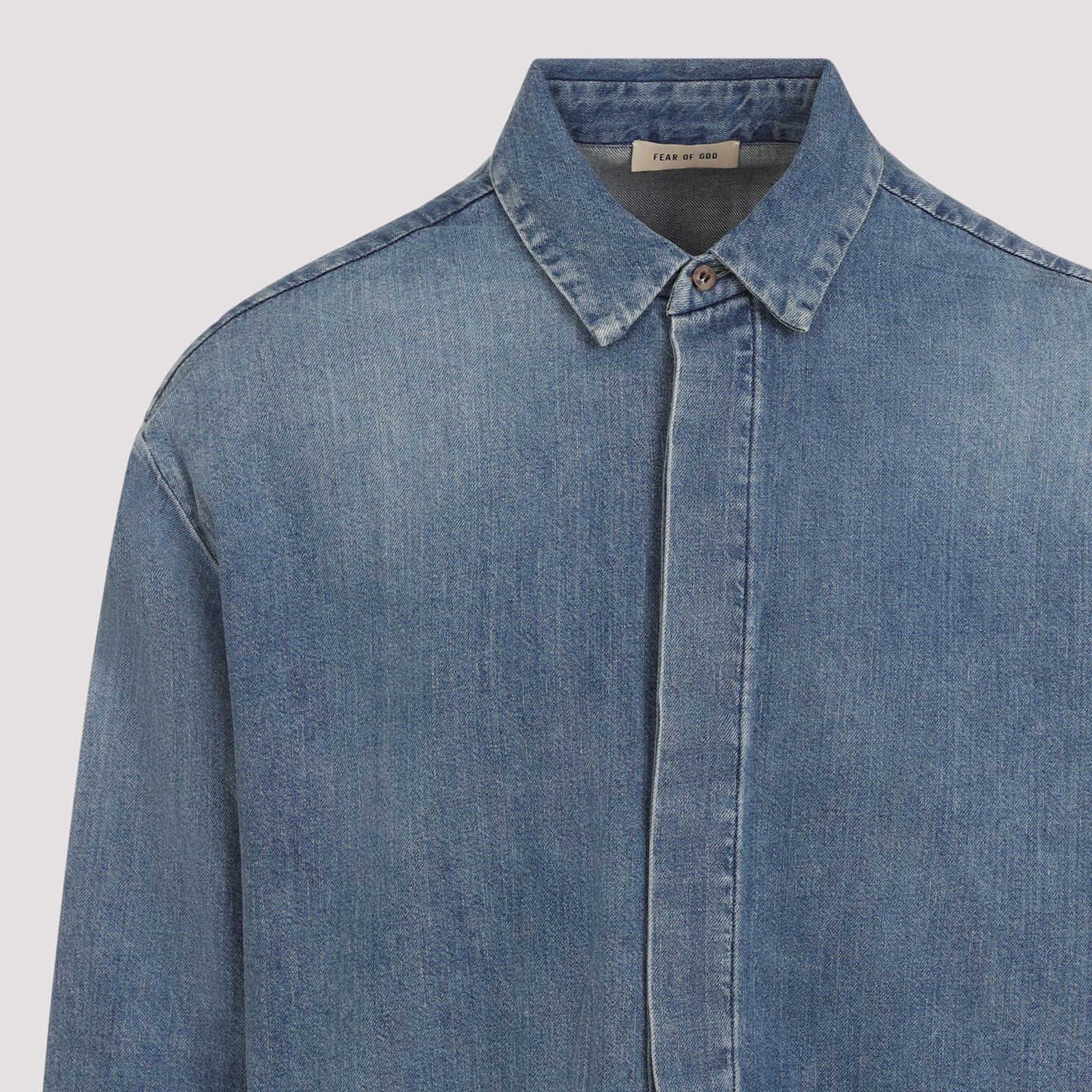 Fear Of God Long-sleeved Denim Shirt In Medium Indigo