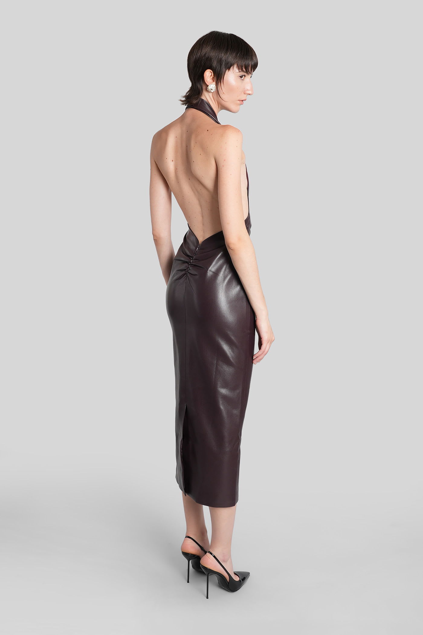 The Andamane Zendaya Dress In Bordeaux Polyester In Brown