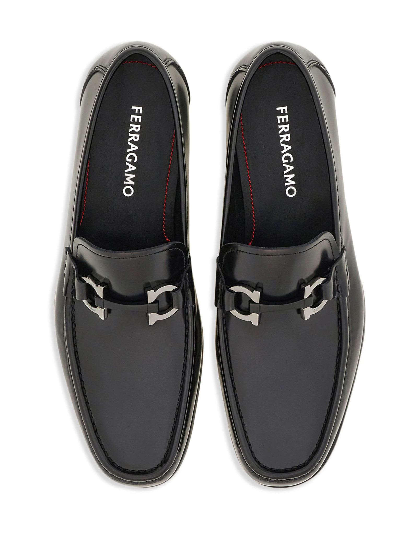 Shop Ferragamo Black Brushed Calf Leather Loafer