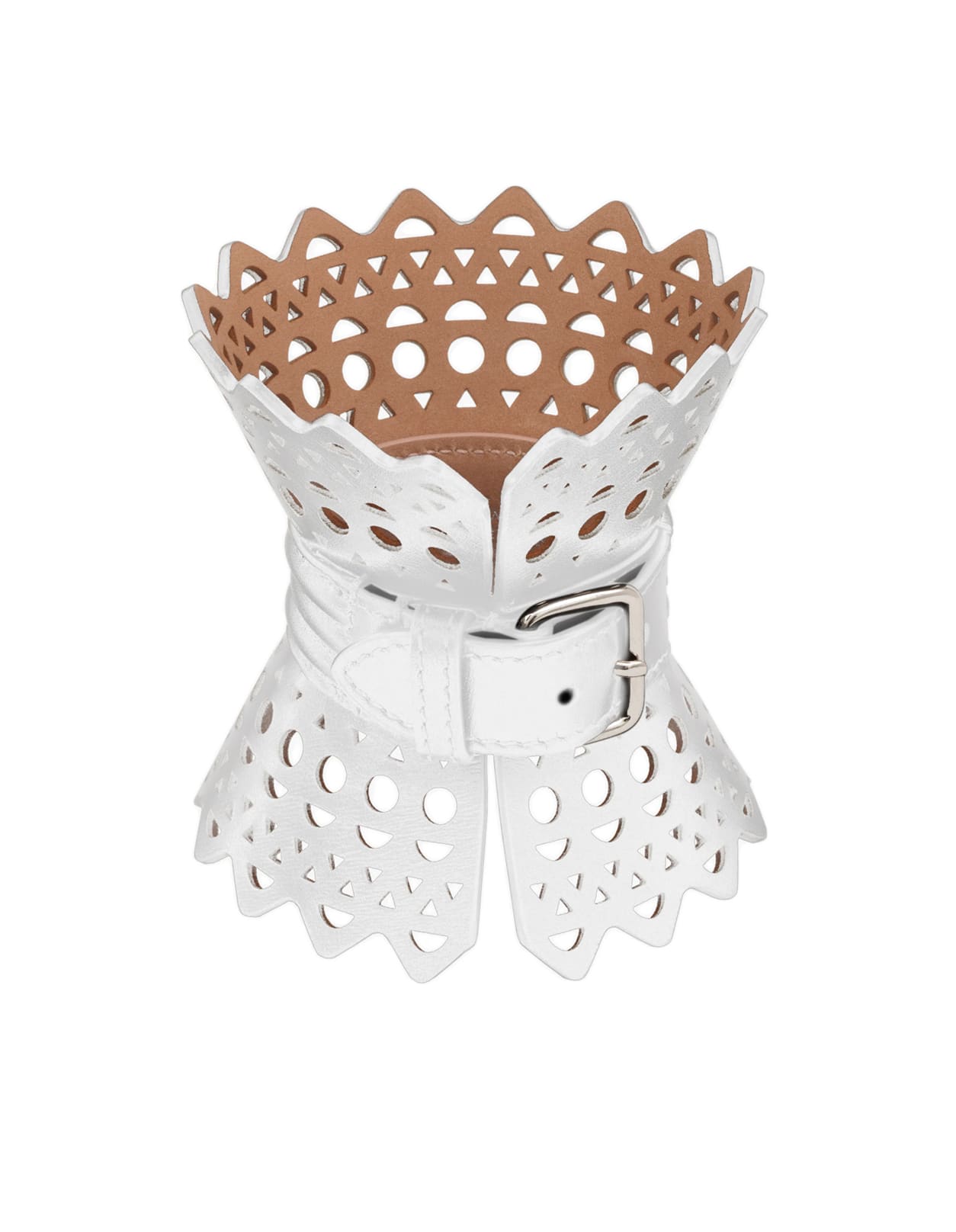 ALAÏA WHITE LEATHER CORSET BRACELET