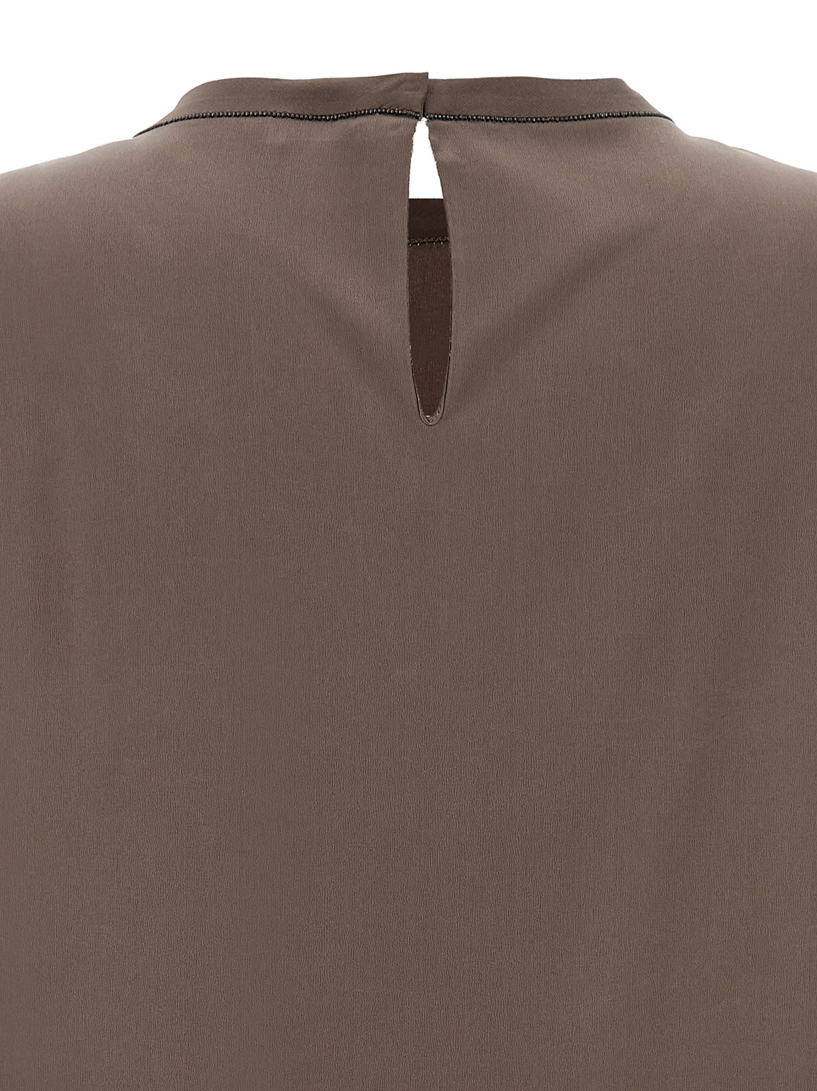 Brunello Cucinelli Silk Crewneck Blouse With Back Button Closure