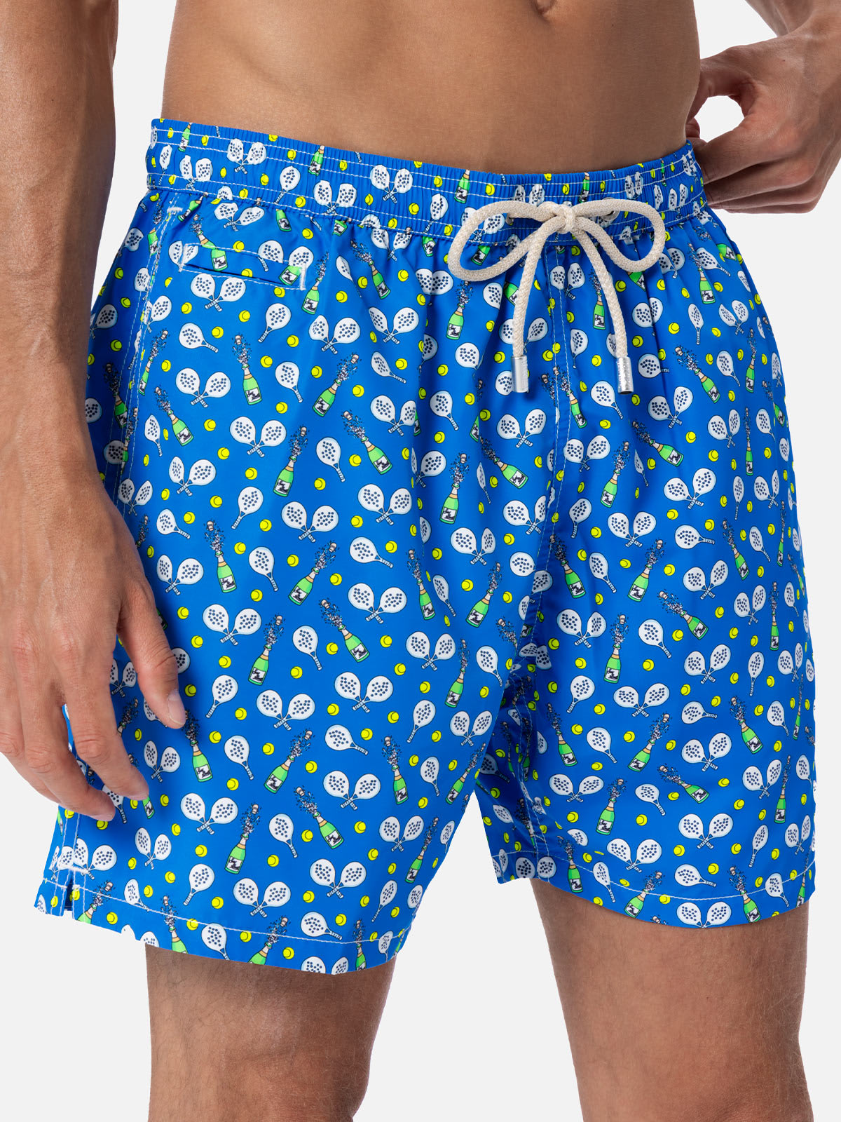 Mc2 Saint Barth Man Lightweight Fabric Swim-shorts Lighting Micro Fantasy With Padel Winner Print In Blue