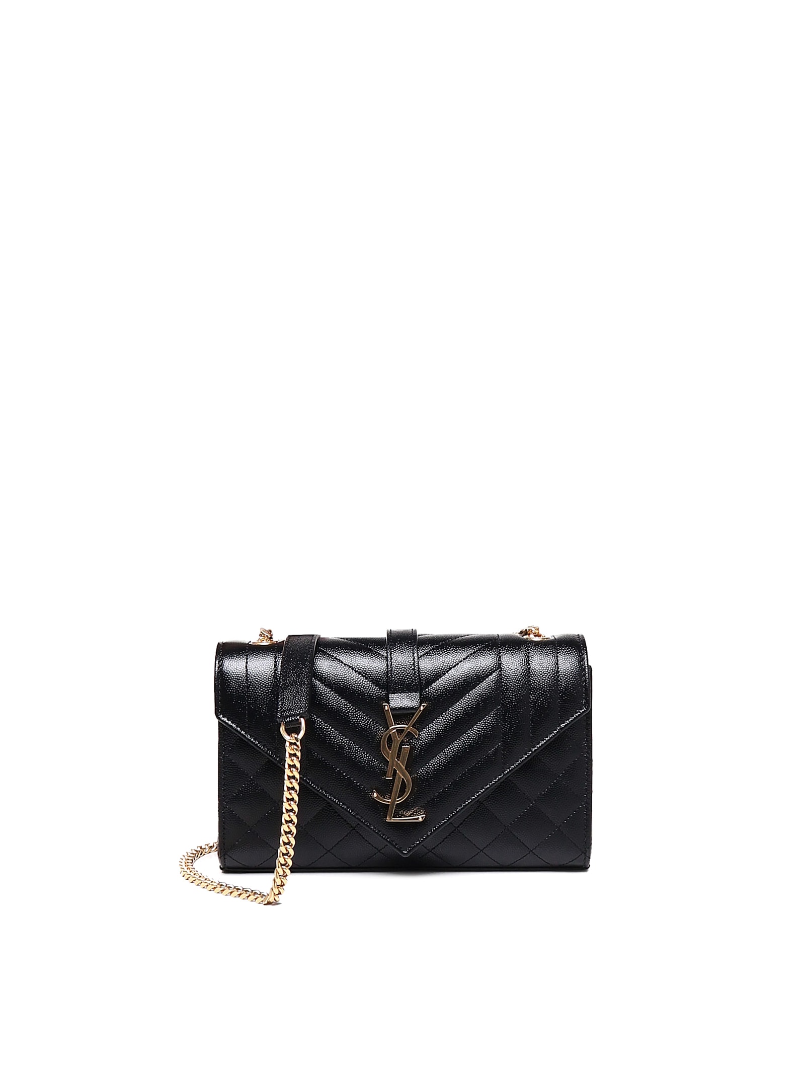 Shop Saint Laurent Envelope Lambskin Bag In Black