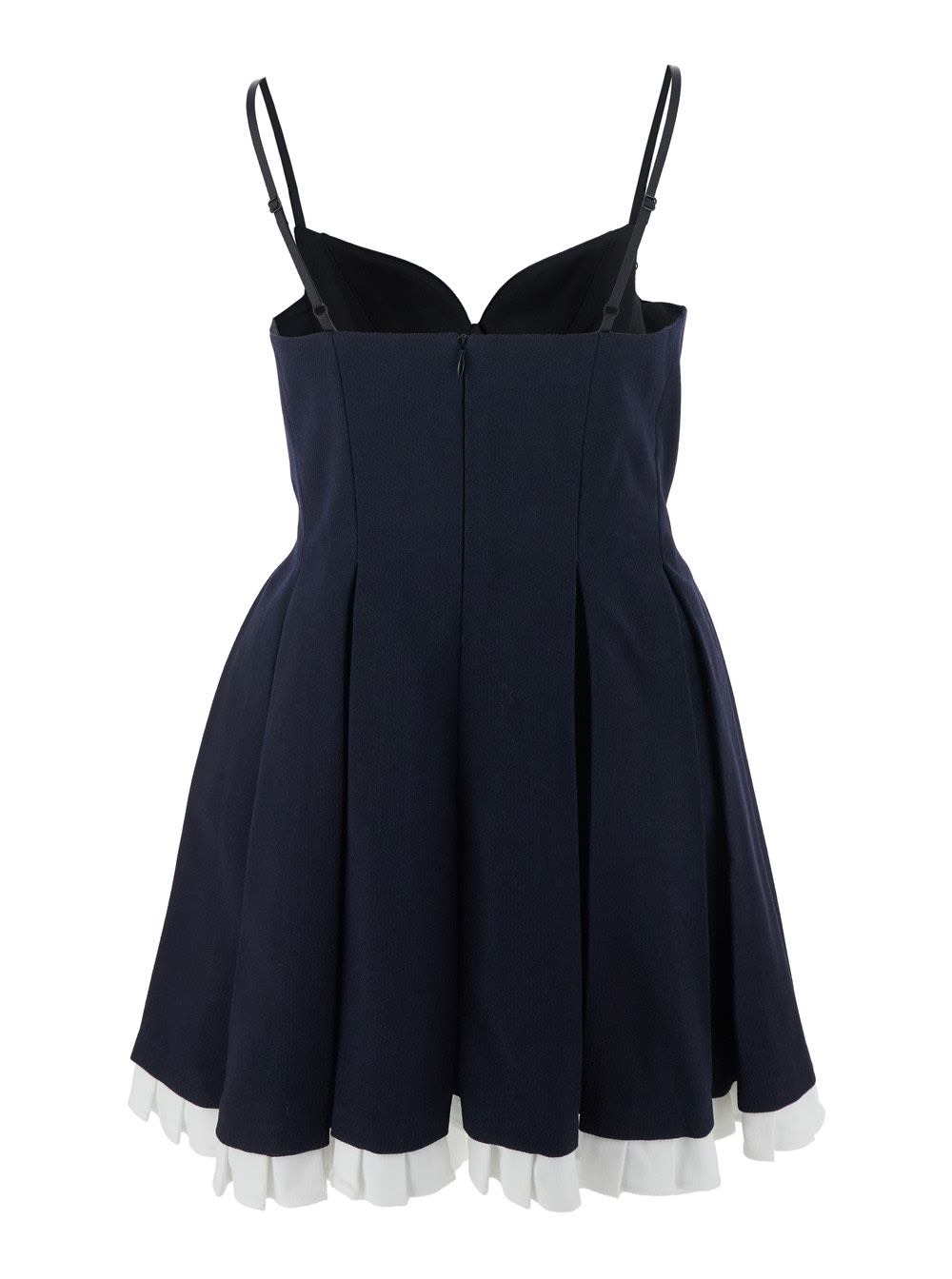 Shushu-tong Black Pleated Sleeveless Dress With Sweetheart Neckline And Contrasting Hem In Wool Woman In Blue