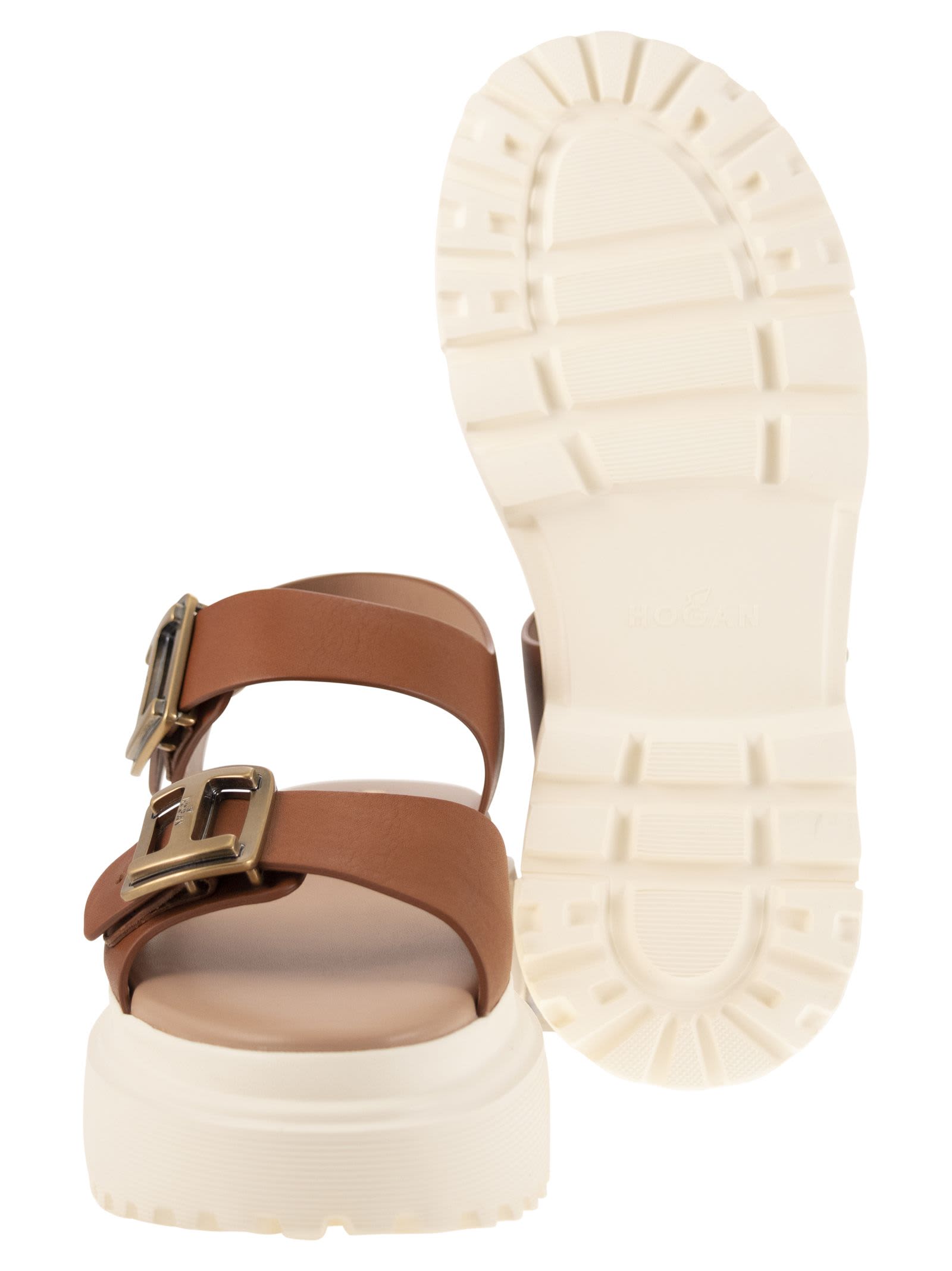 Shop Hogan H644 - Sandal With Two Buckles In Brown