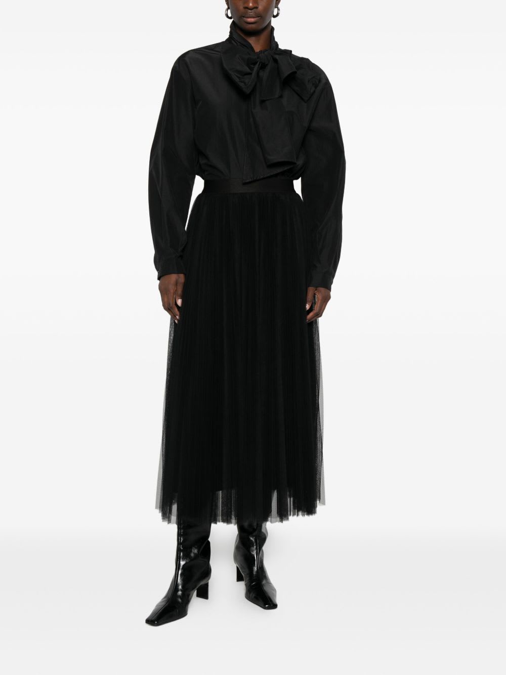 Forte Forte Midi Top With Bow And Sheer Overlay In Black