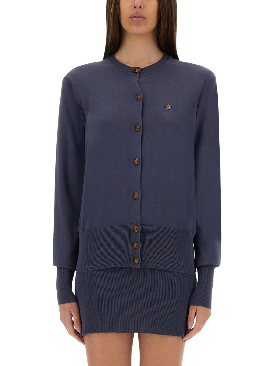 Vivienne Westwood Logo Embroidered Buttoned Cardigan In Blue