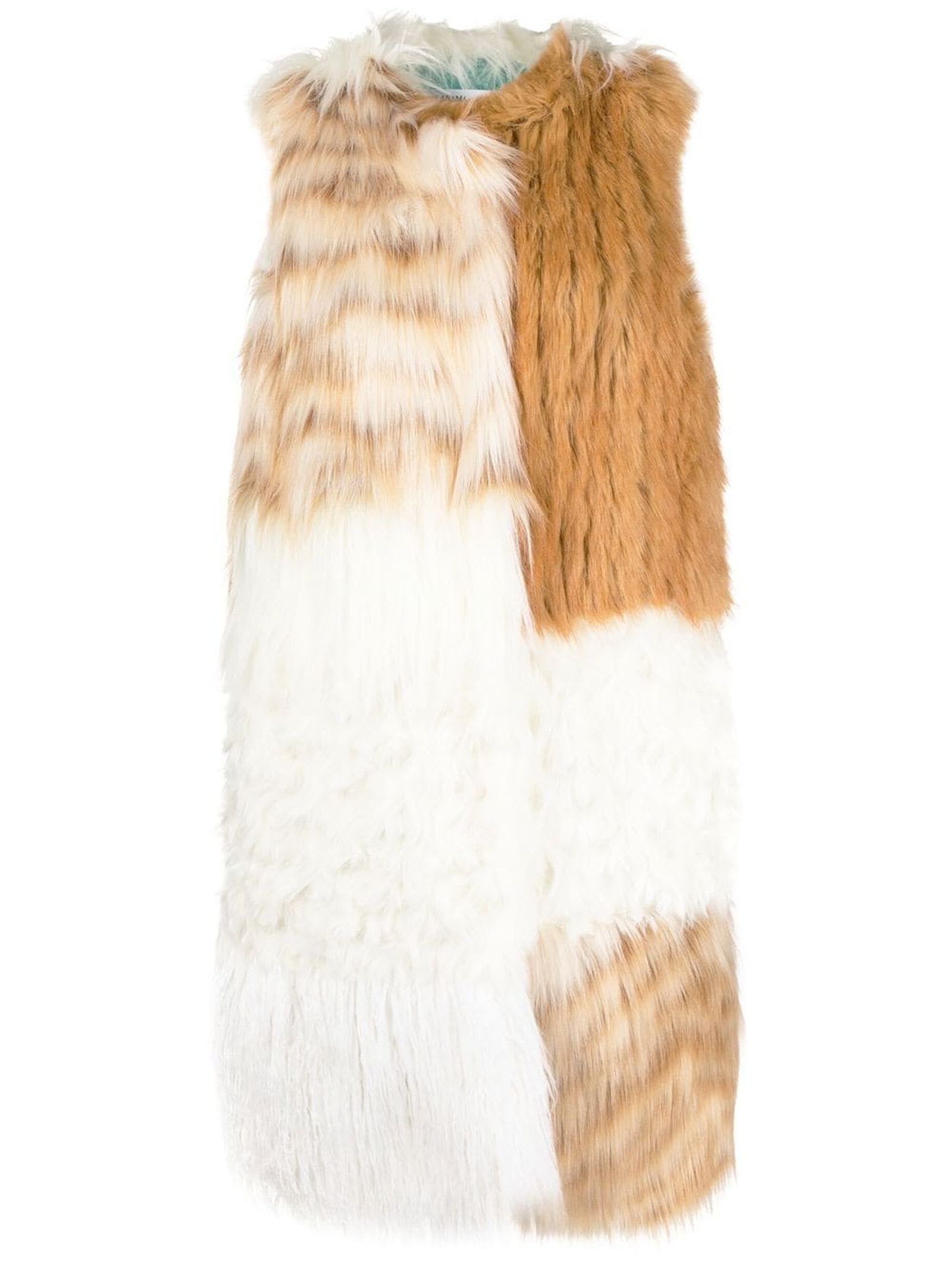 Alabama Muse Beige And White Faux Fur Gilet