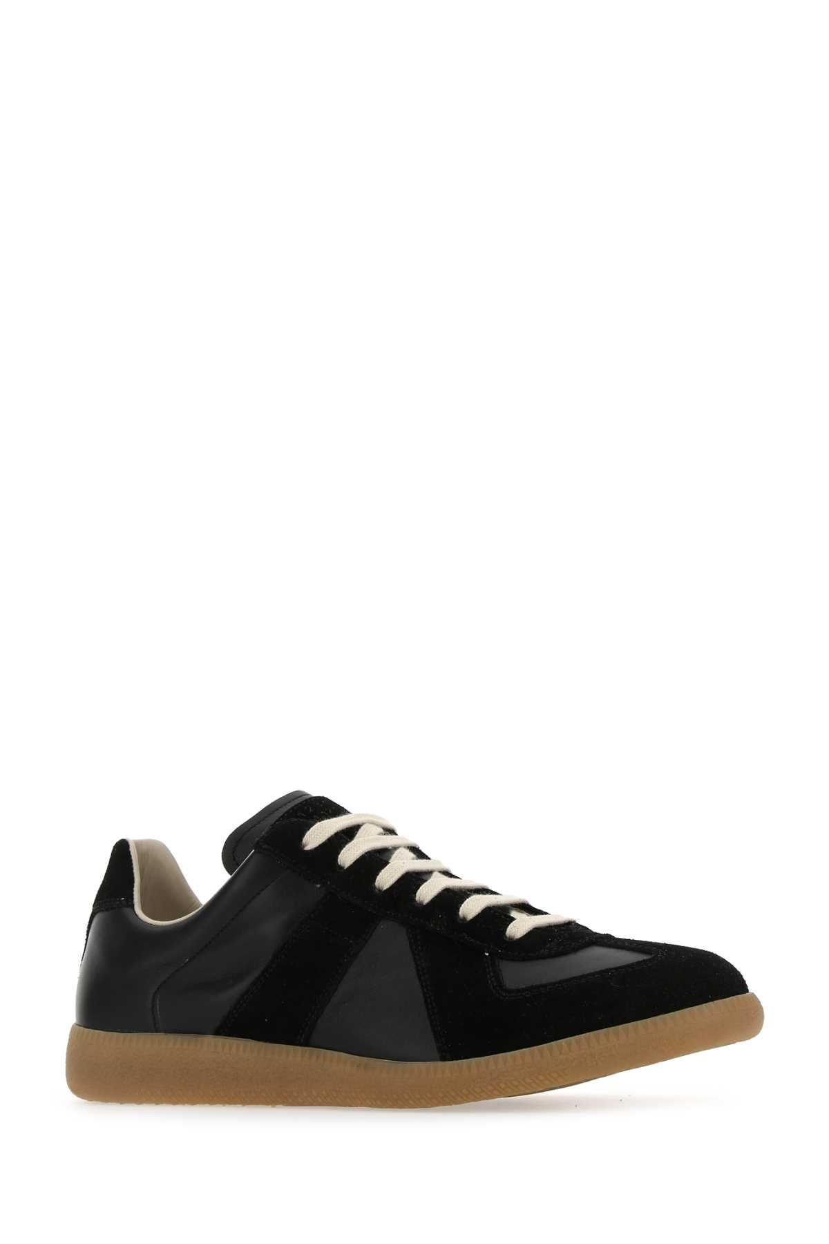 Shop Maison Margiela Black Leather Replica Sneakers In H6851