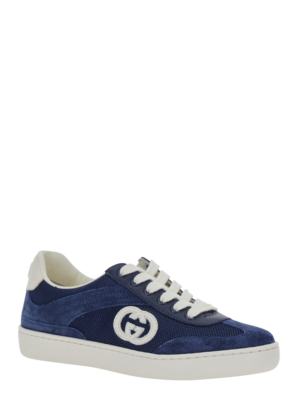 Gucci Interlocking G Suede-trimmed Sneakers In Blue