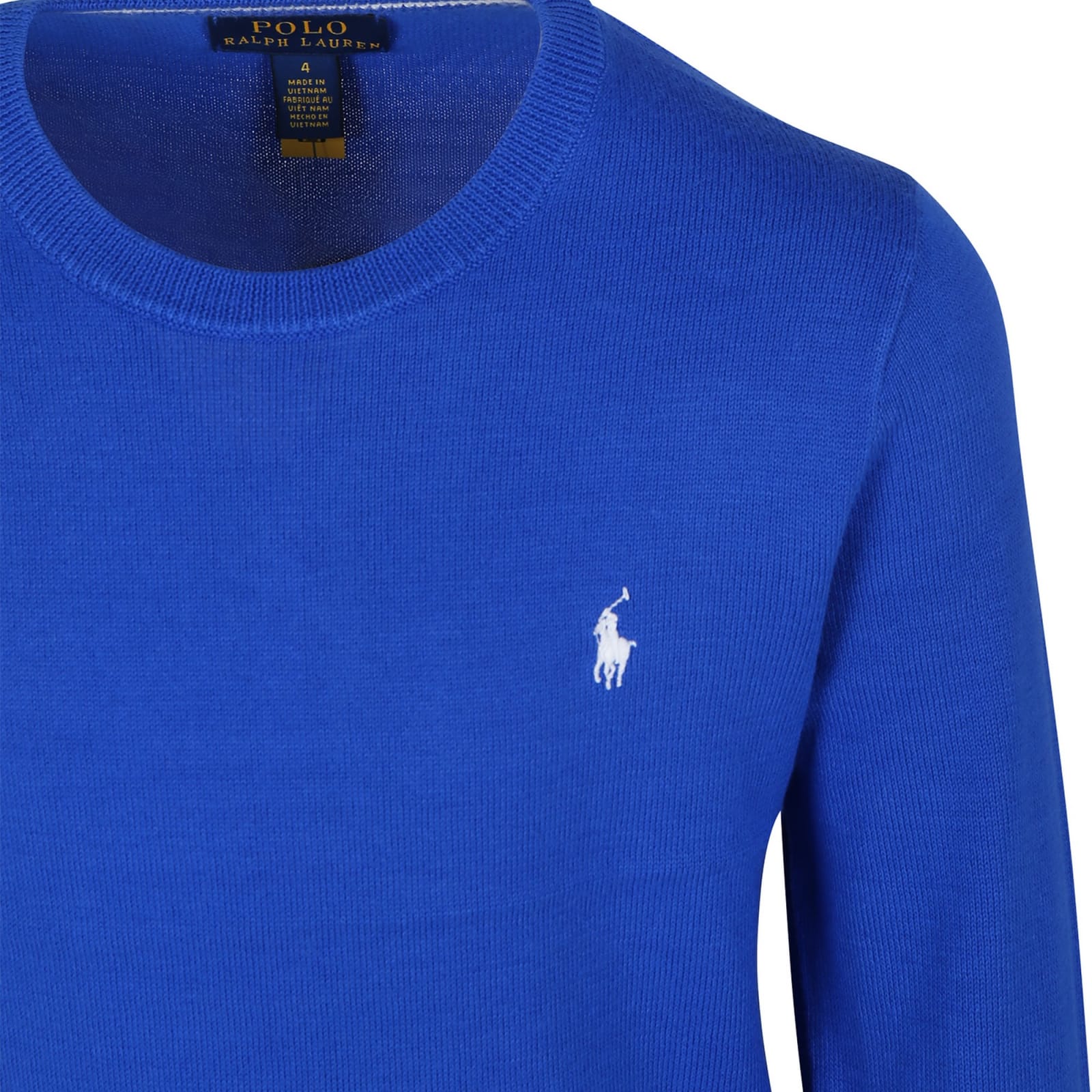 Shop Ralph Lauren Blue Sweater For Boy With Embroidery In Light Blue