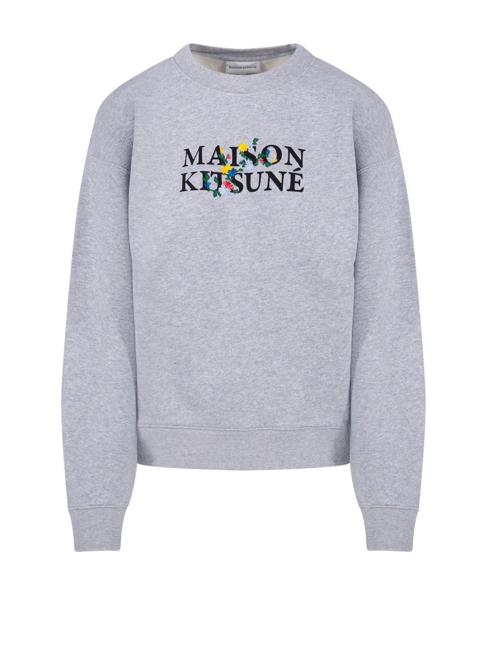 Maison Kitsuné Logo Printed Crewneck Sweatshirt In Light Grey Melange