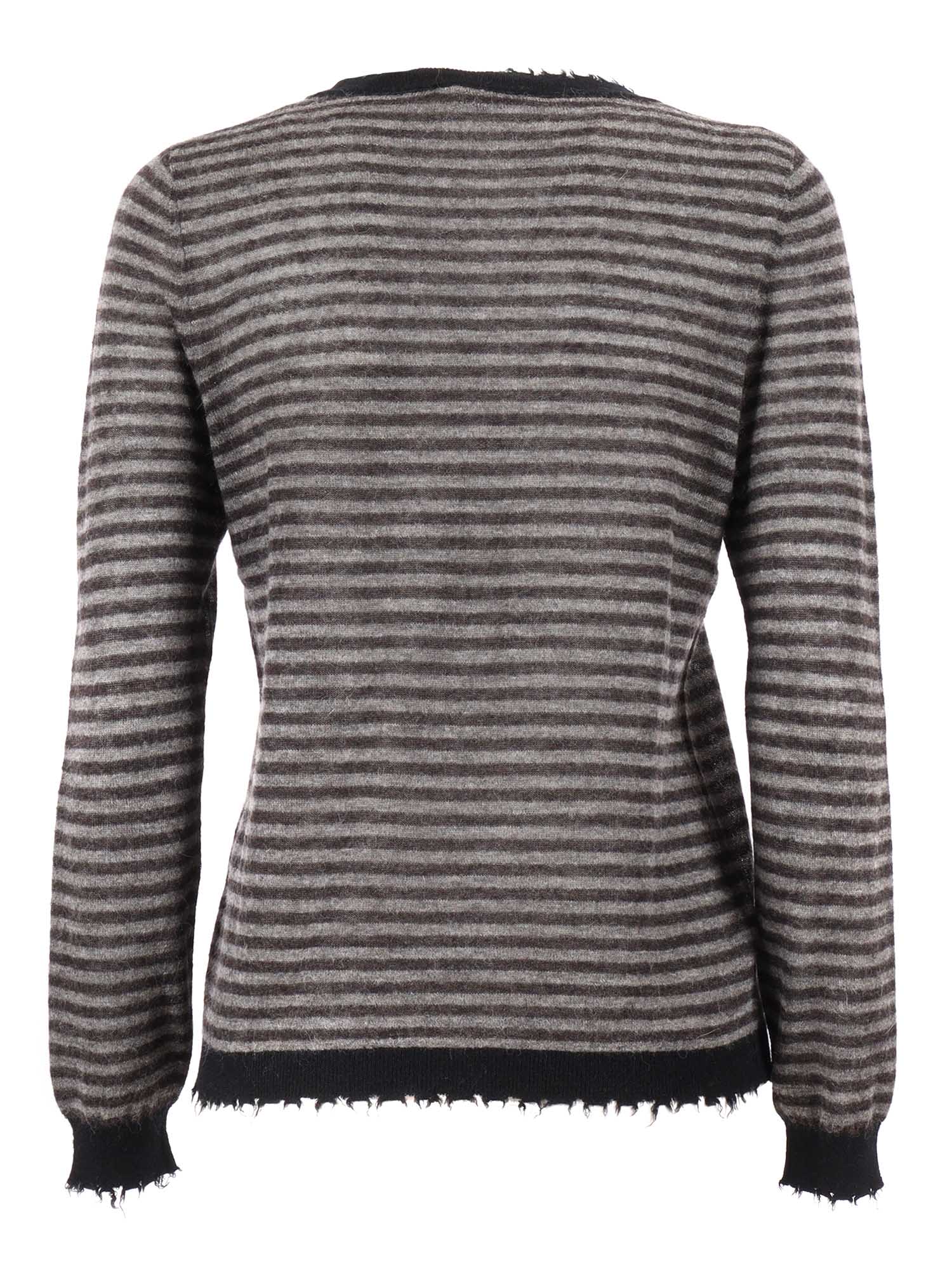Kangra Cashmere Ribbed Crew Neck Sweater With Fringed Details In Gray