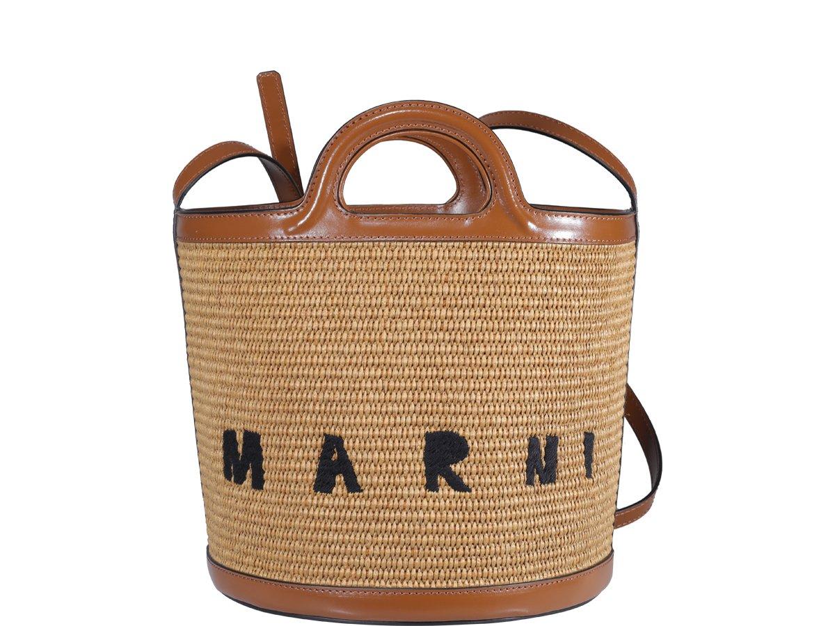 Shop Marni Logo Embroidered Bucket Bag In Paglia
