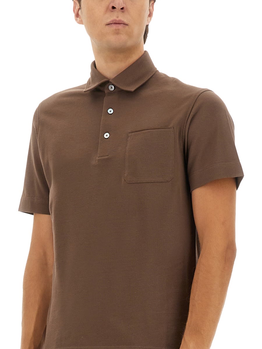 Zegna Cotton Polo Shirt With Pocket In Brown