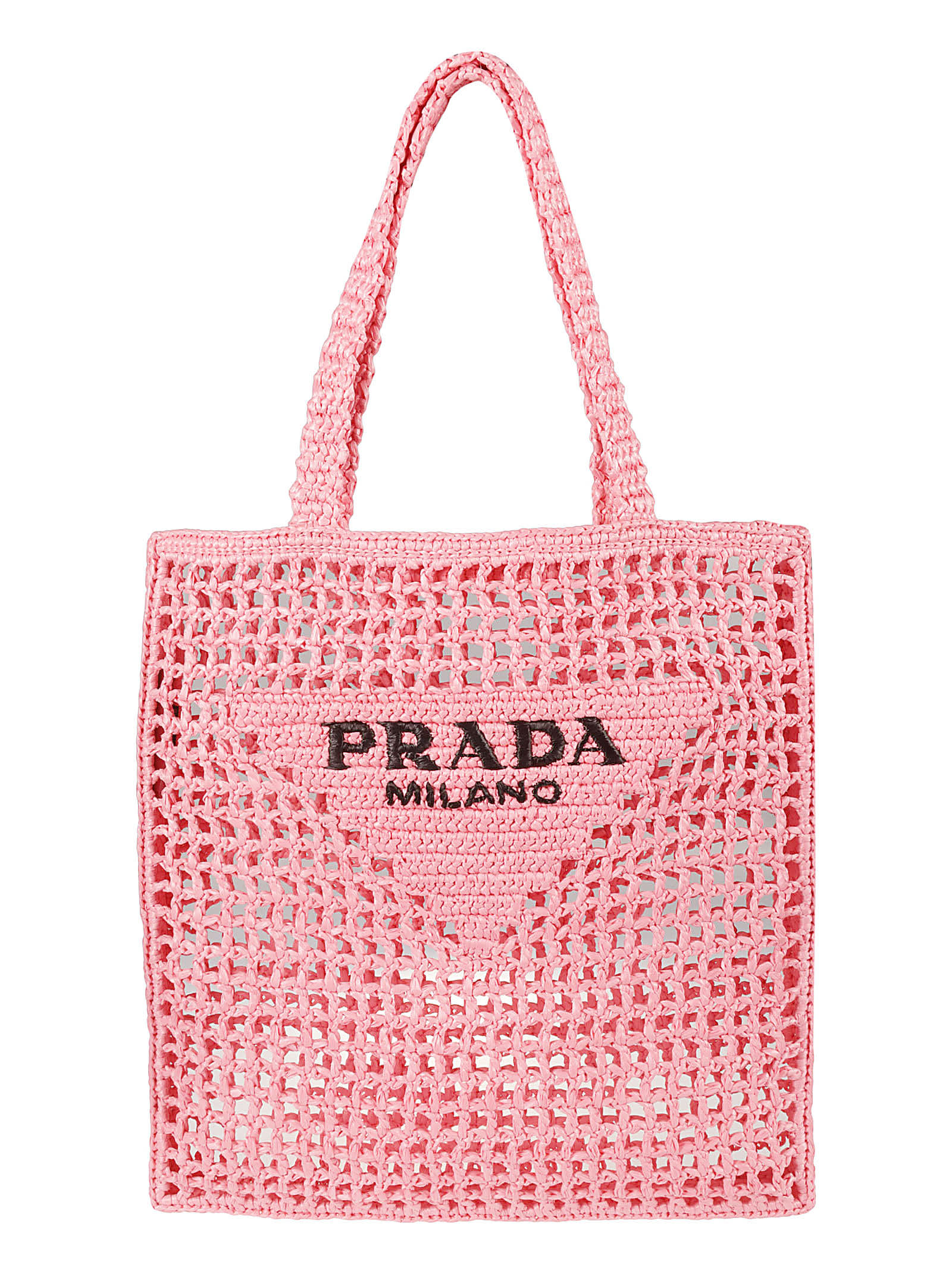 Prada Pink Logoed Crochet Tote Bag | ModeSens