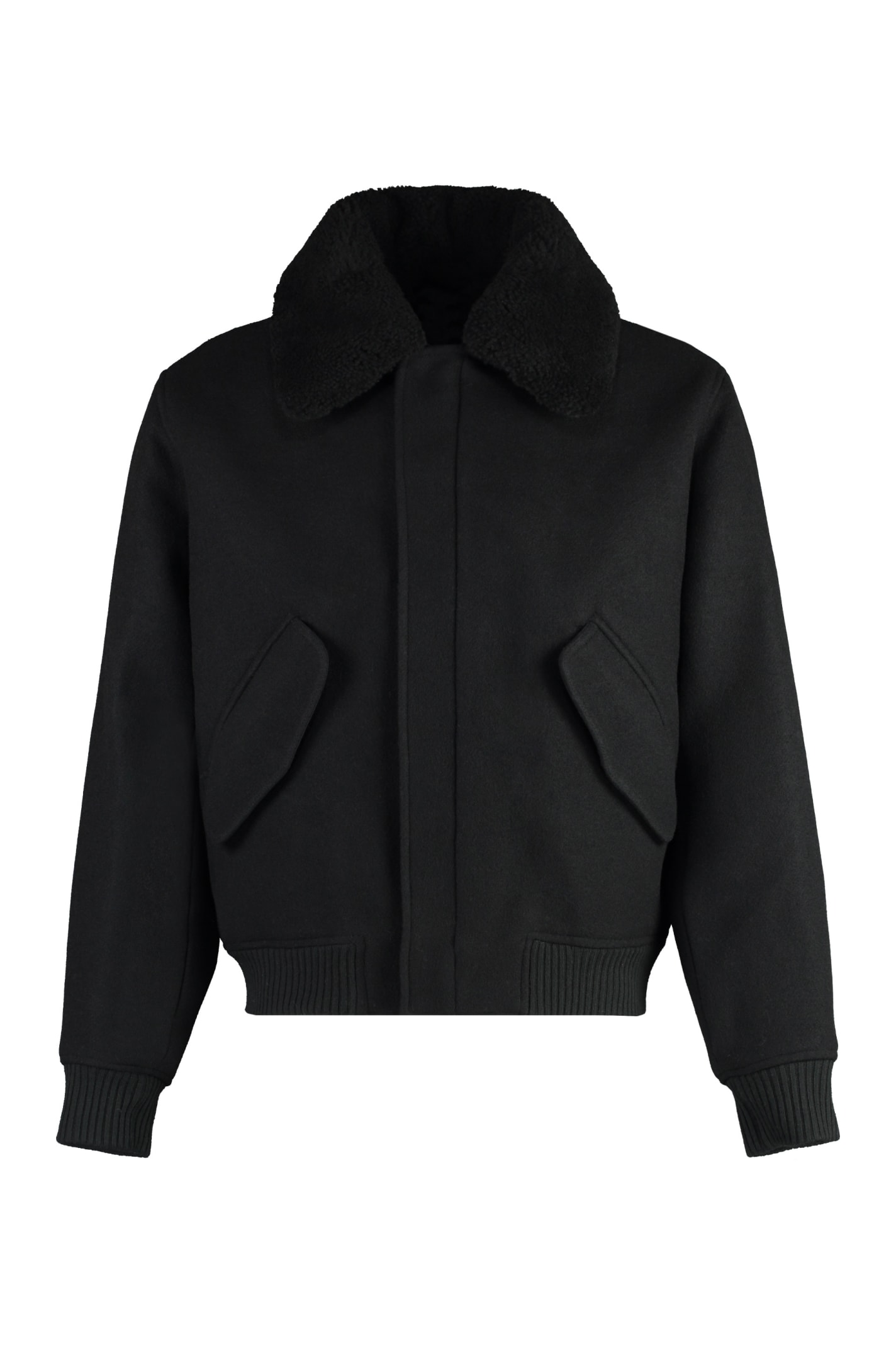 Shop Ami Alexandre Mattiussi Wool Bomber Jacket In Black