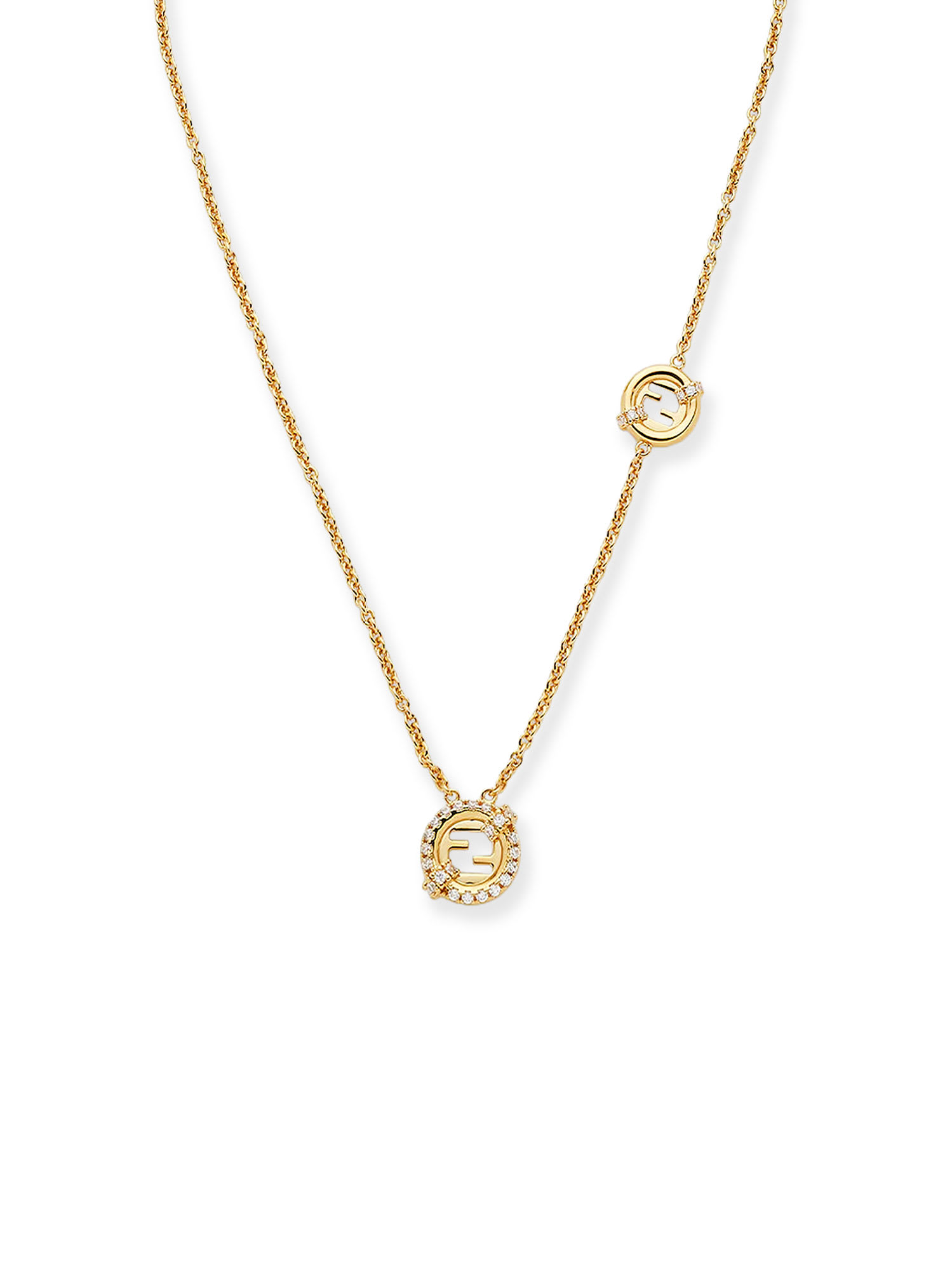 Fendi Women Everround Metal Necklace With Rhinestones In Gold
