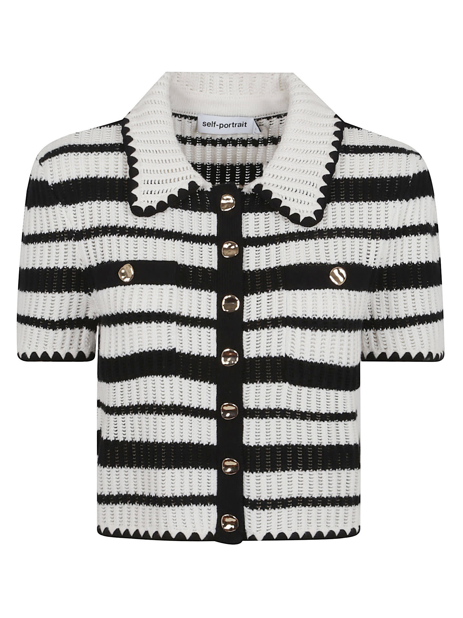 Cream And Black Striped Crochet Top