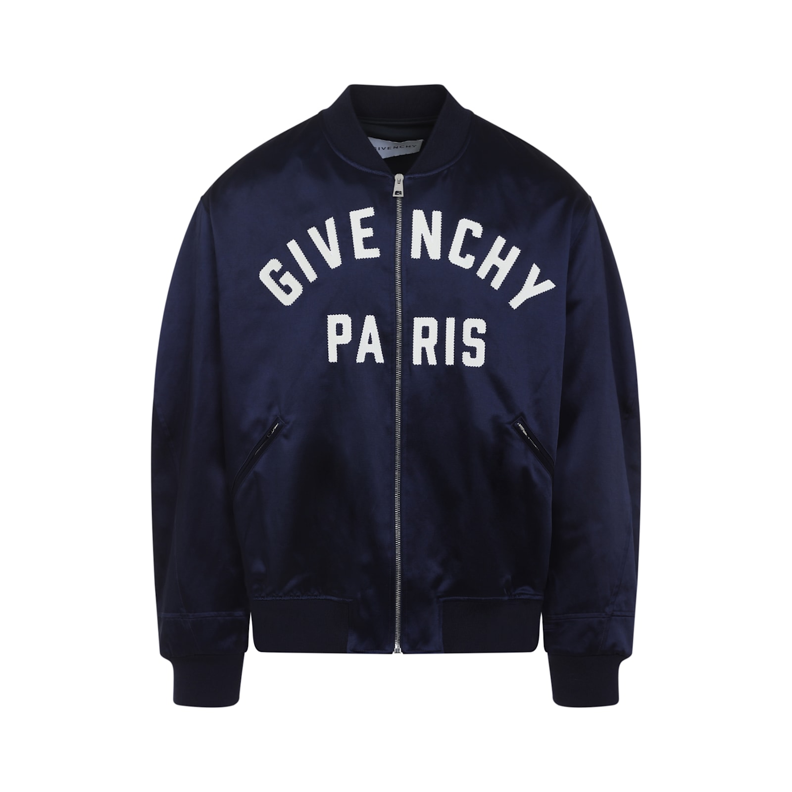 Givenchy Deep Navy Satin-finish Bomber Jacket In Blue