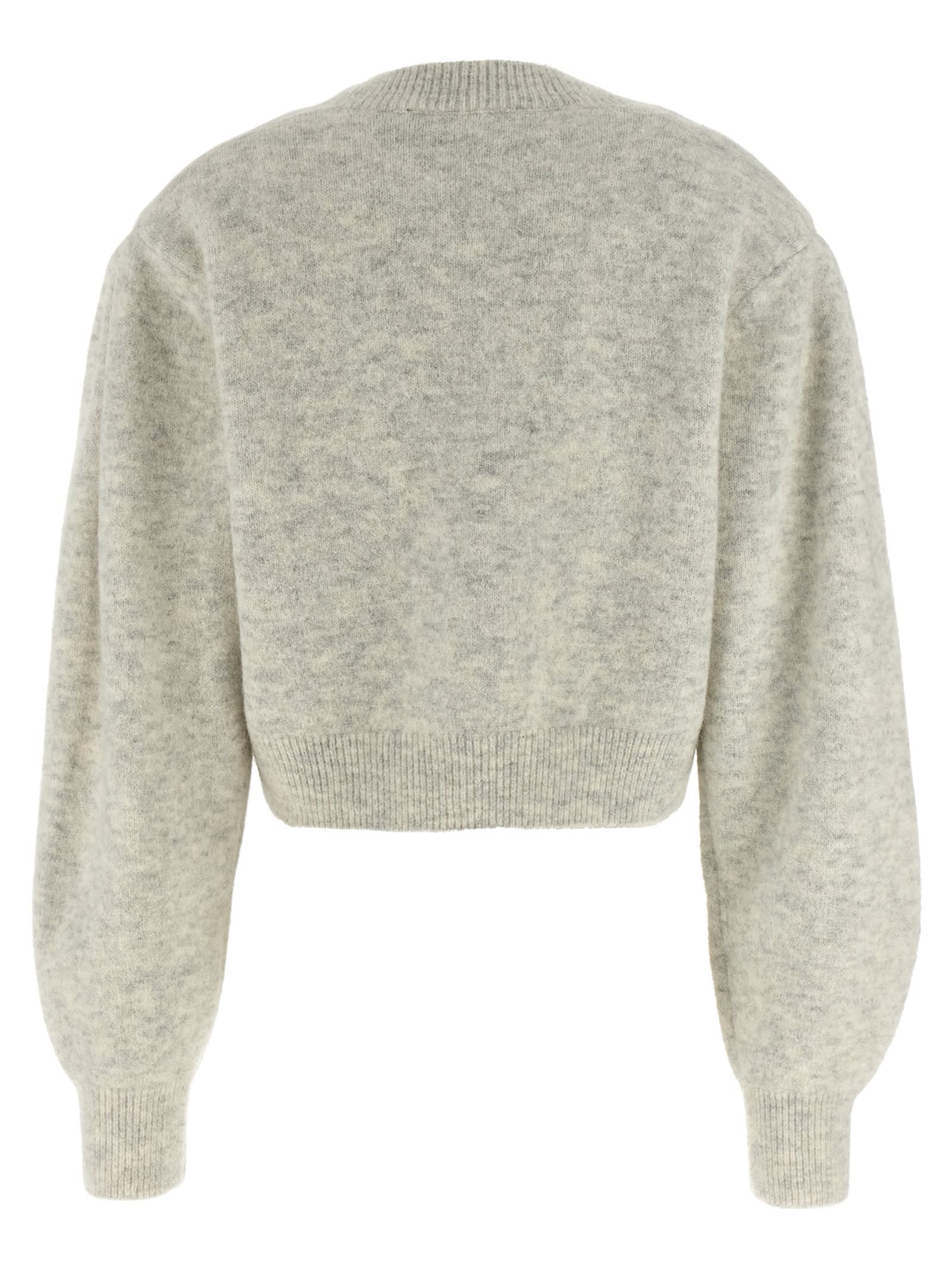 Rotate Birger Christensen Cropped Alpaca And Wool Cardigan With V-neck In Gray