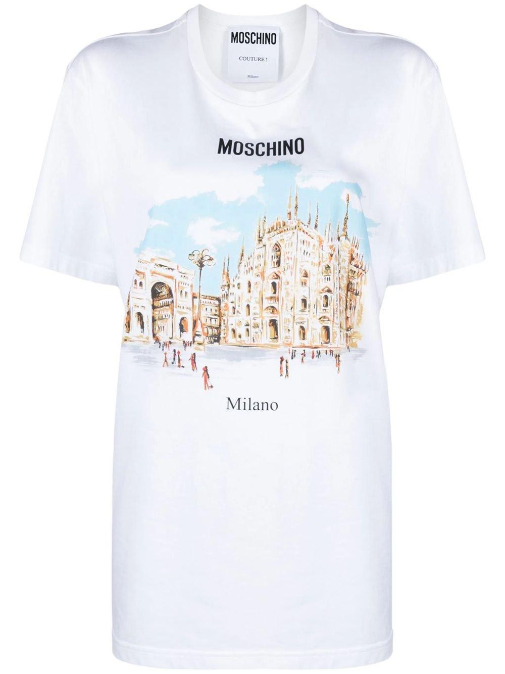 Shop Moschino Logo Printed Crewneck T-shirt In Bianco