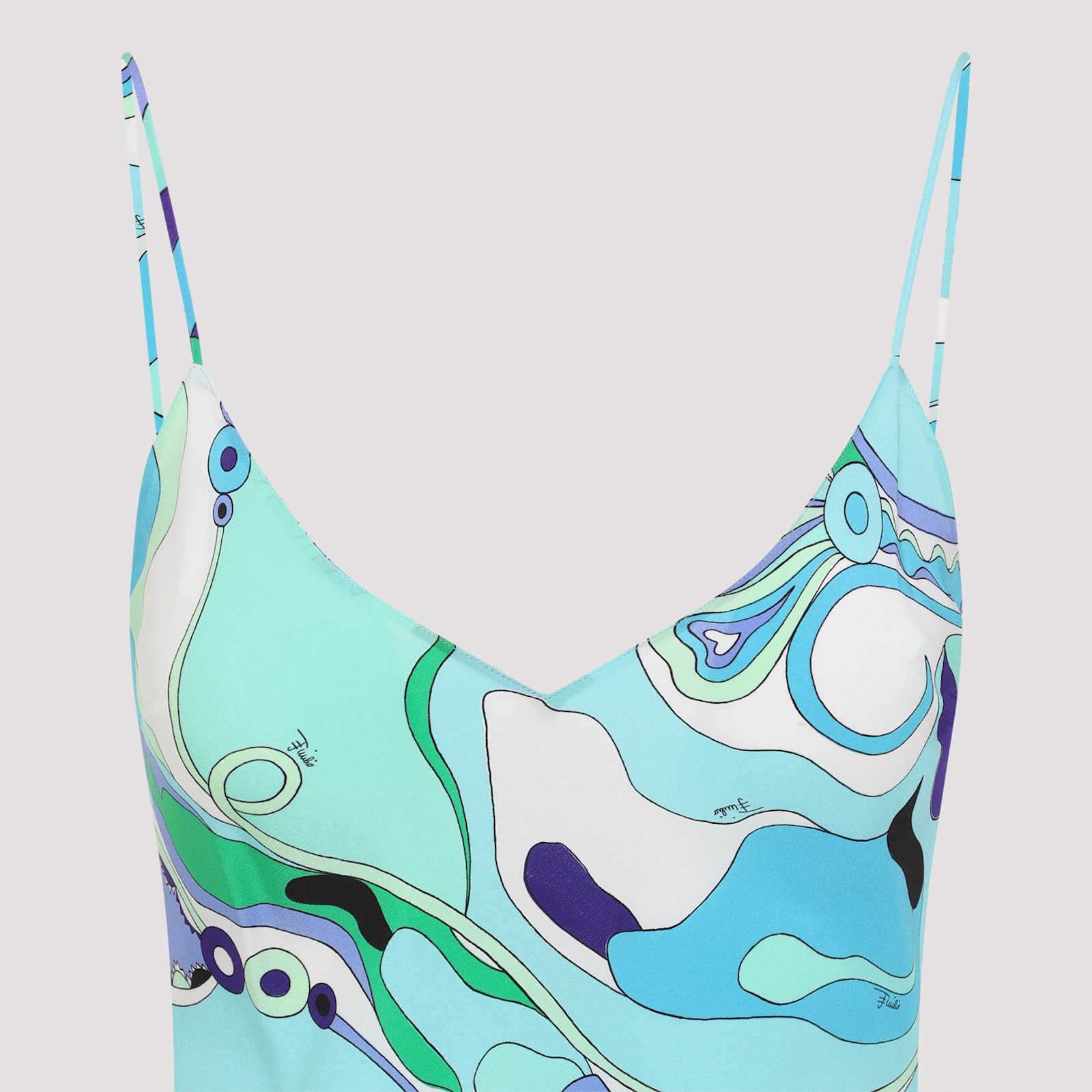 Pucci Abstract Print Maxi Dress With Spaghetti Straps In Verde Lilla