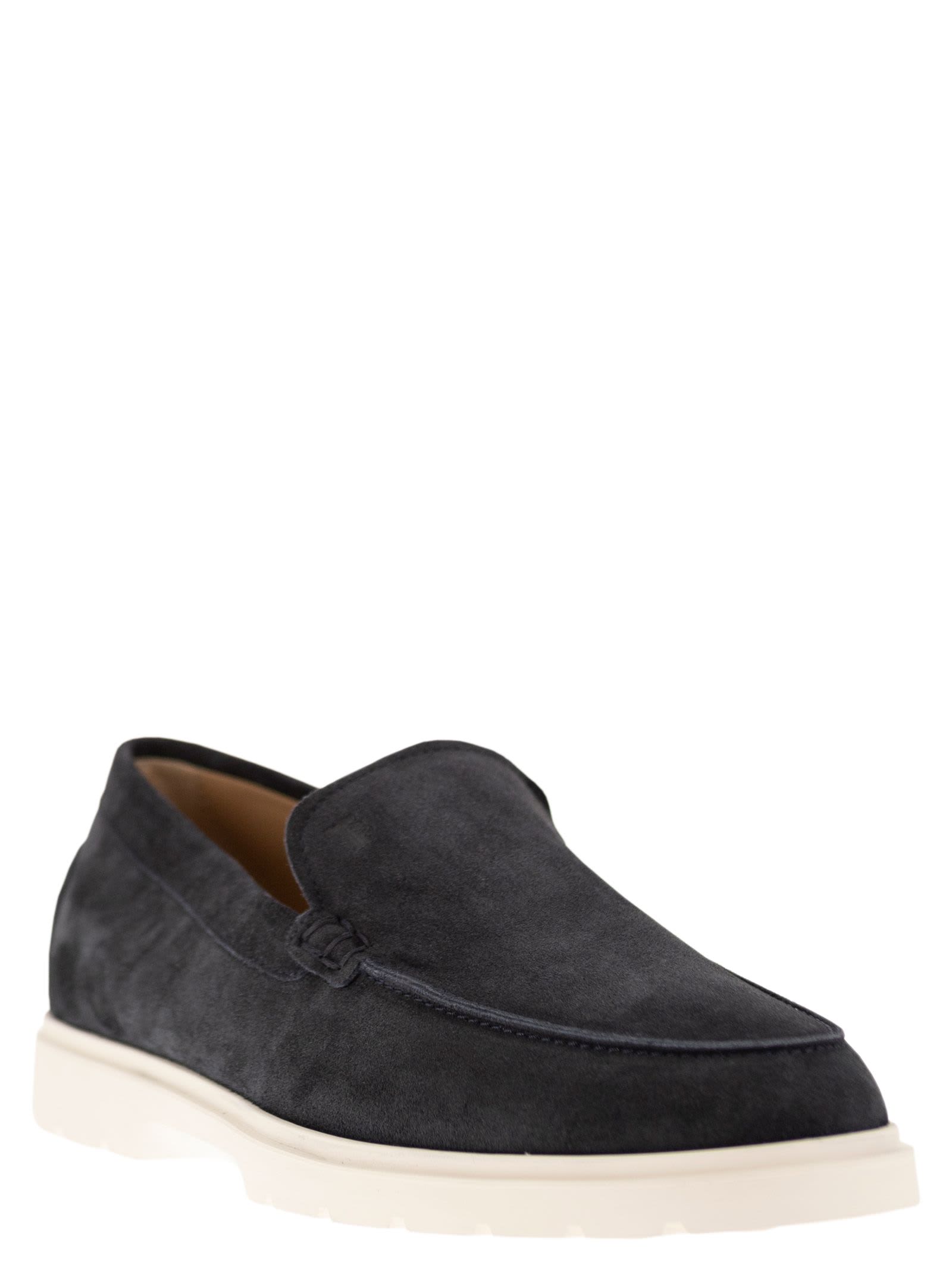 Shop Tod's Suede Slipper Moccasin In Blue