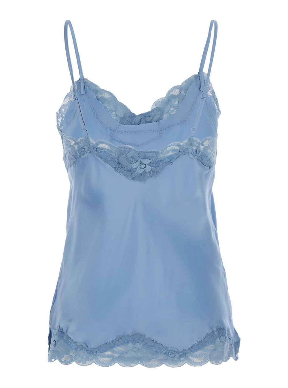 Gold Hawk Light Blue Sleeveless Top With Adjustable Spaghetti Straps And Floral Emellishment In Silk Woman In Blue