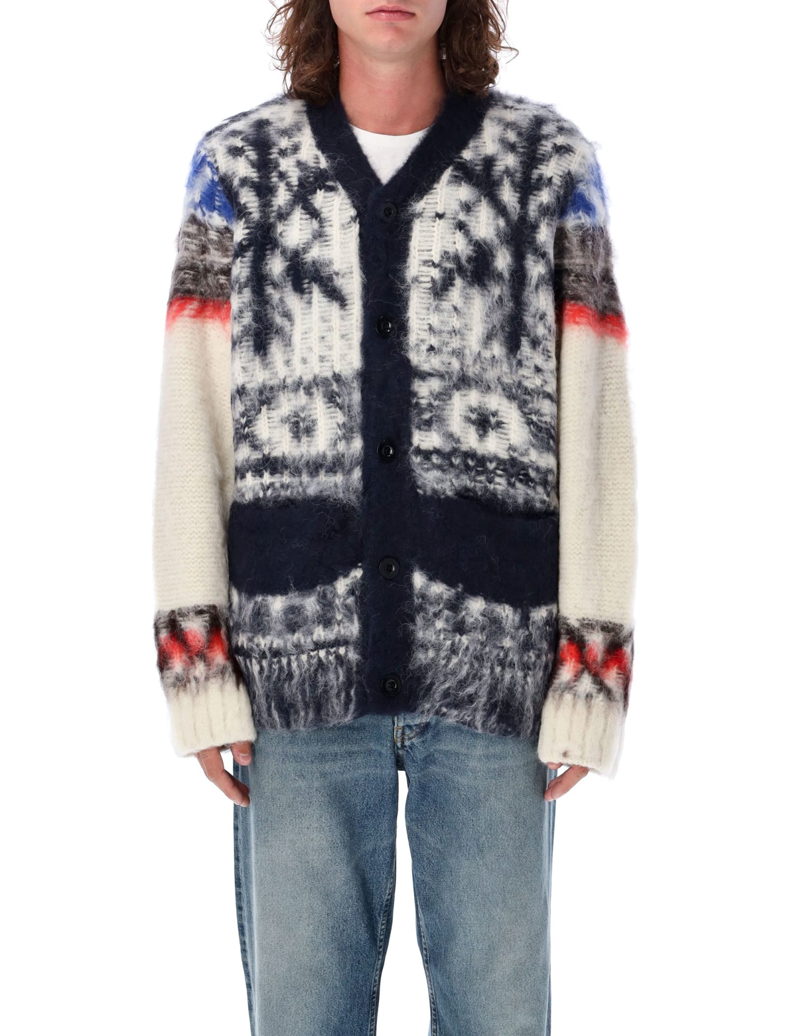 Shop Sacai Pattern Knit Cardigan In Off White