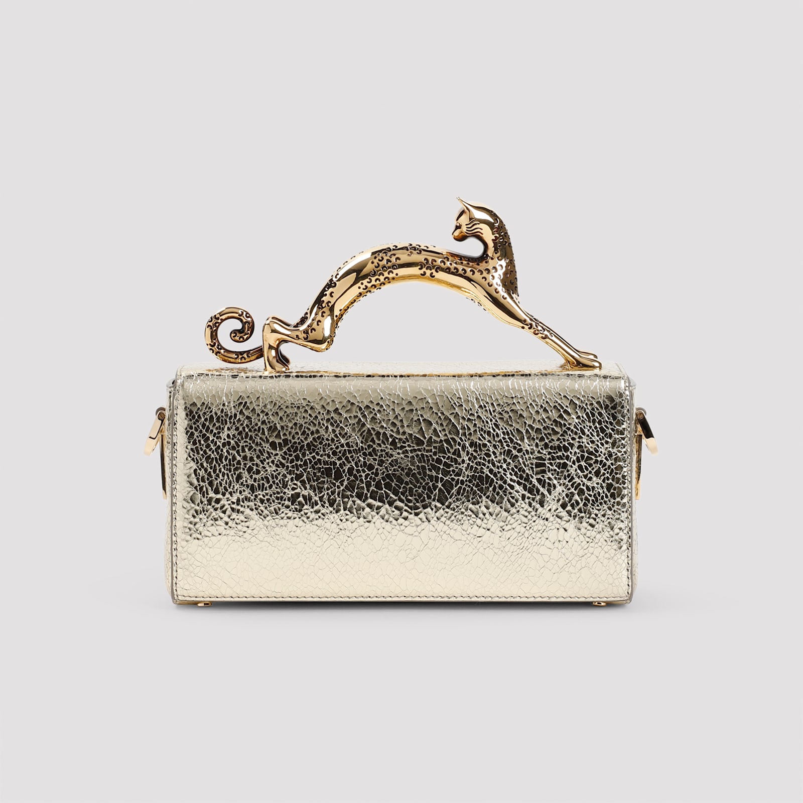 Shop Lanvin Pencil Box Nano With Cat Handle In Gold