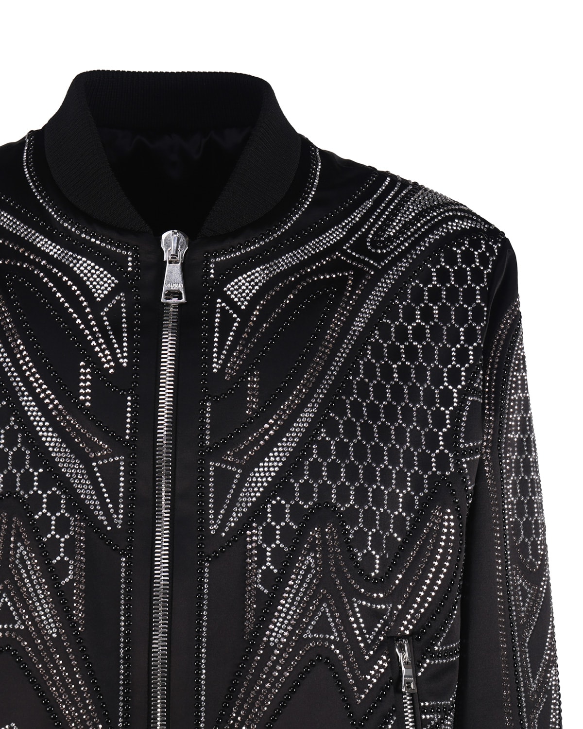 Shop Balmain All-over Embroidered Jacket With Studs In Black