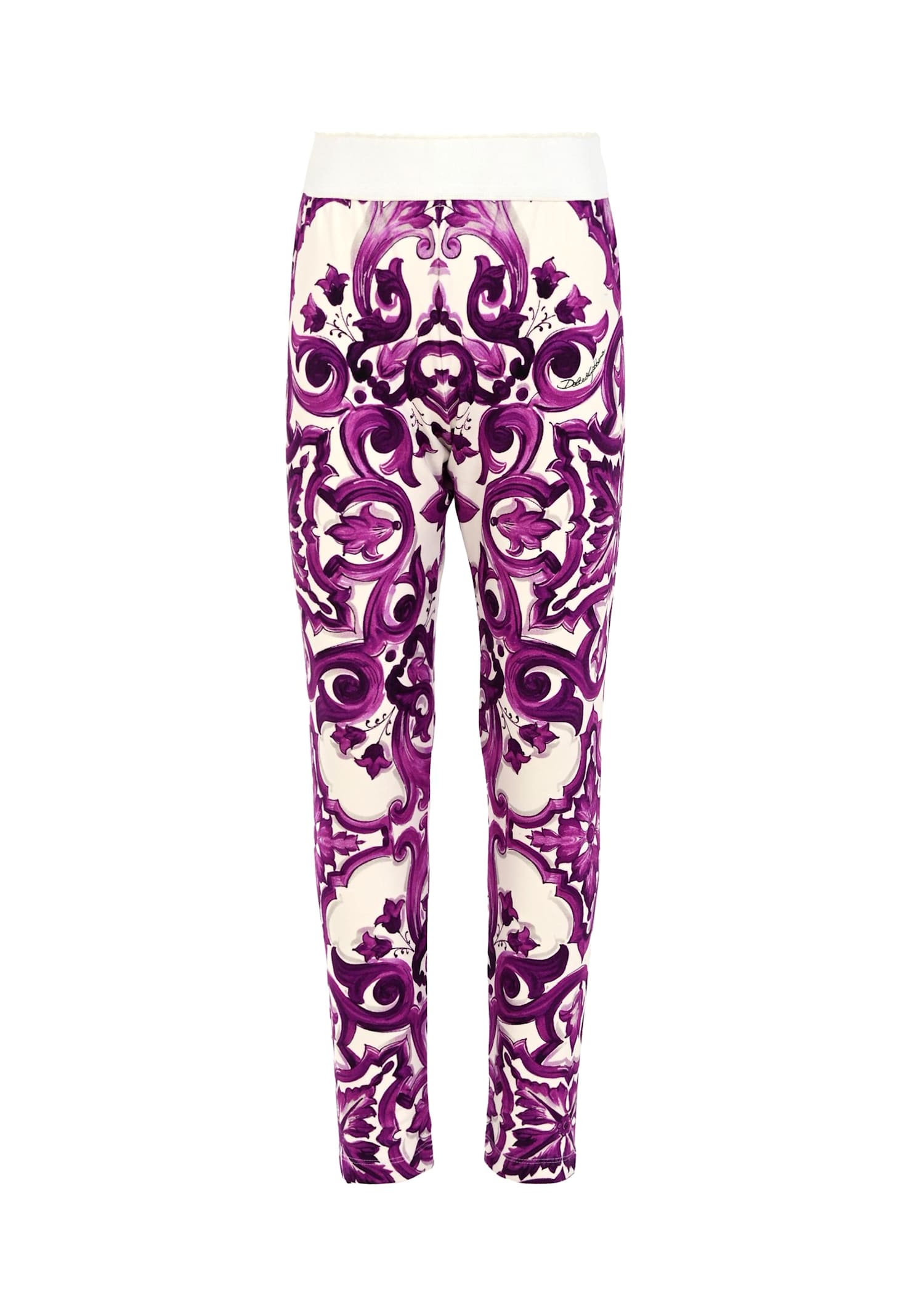 Dolce & Gabbana Majolica-print Interlock Leggings In Purple