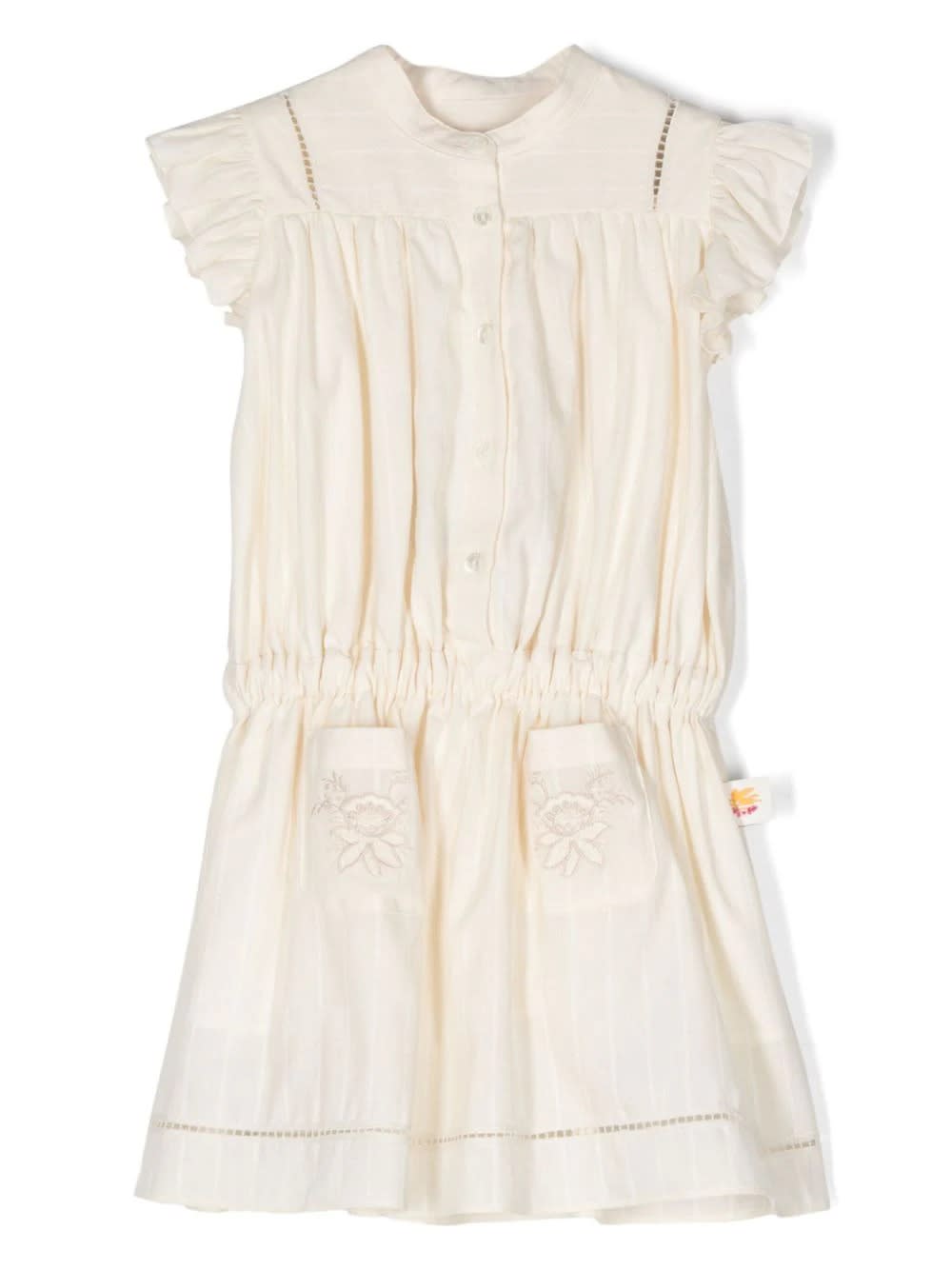 Shop Etro Beige Pinstripe Dress With Ruffles And Embroidery In Brown