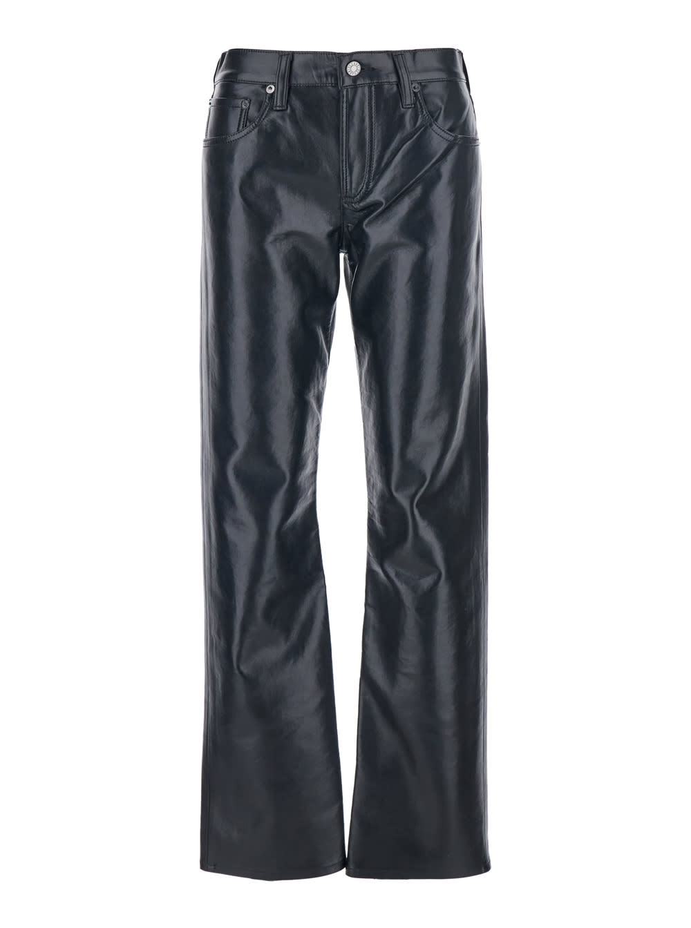 Agolde Black Pants With Belt Loops In Leather Blend Woman In Black