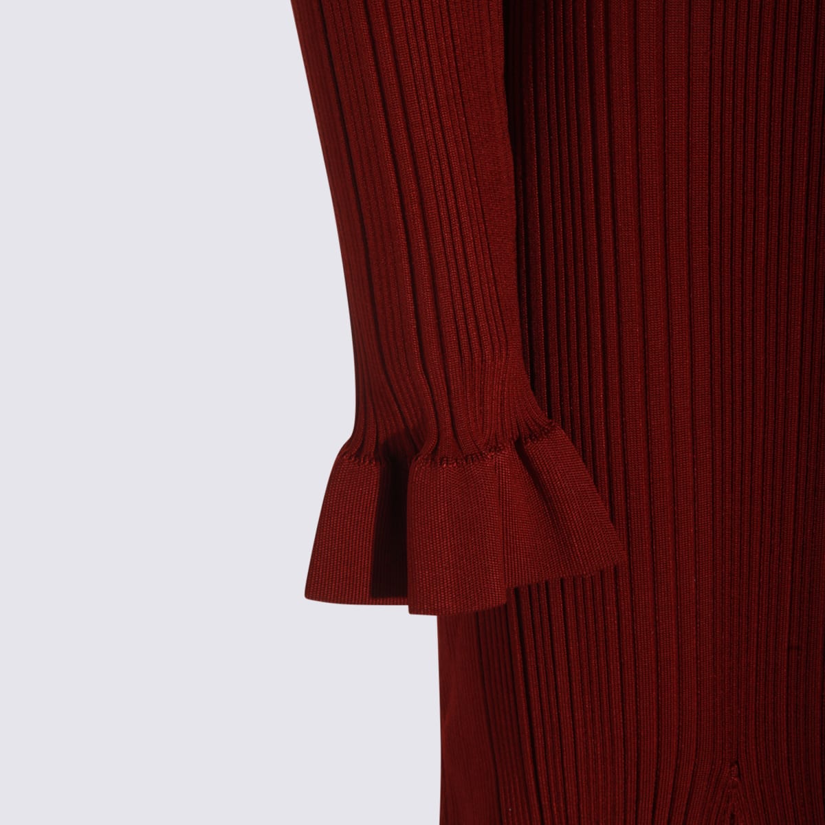 Self-portrait Fitted Ribbed Maxi Dress With Classic Collar In Burgundy