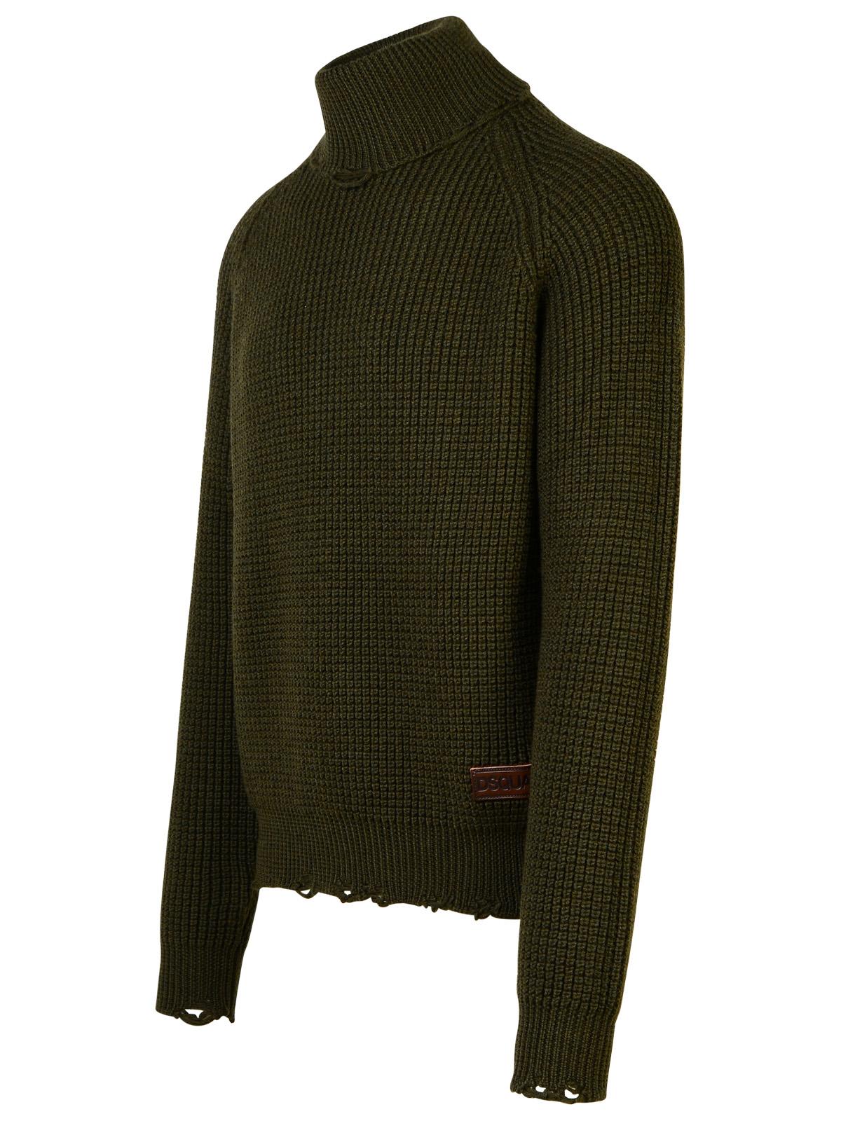 Shop Dsquared2 Dark Green Wool Turtleneck Sweater