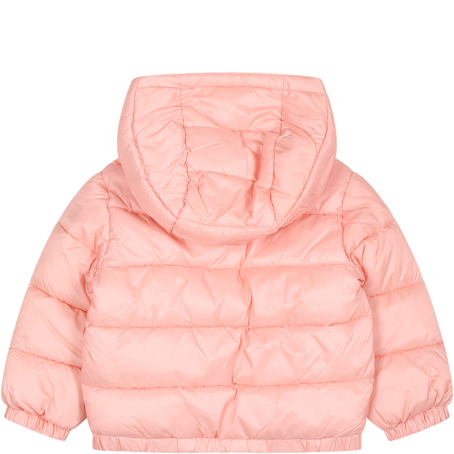 Shop Moschino Pink Down Jacket For Baby Girl With Teddy Bear And Logo