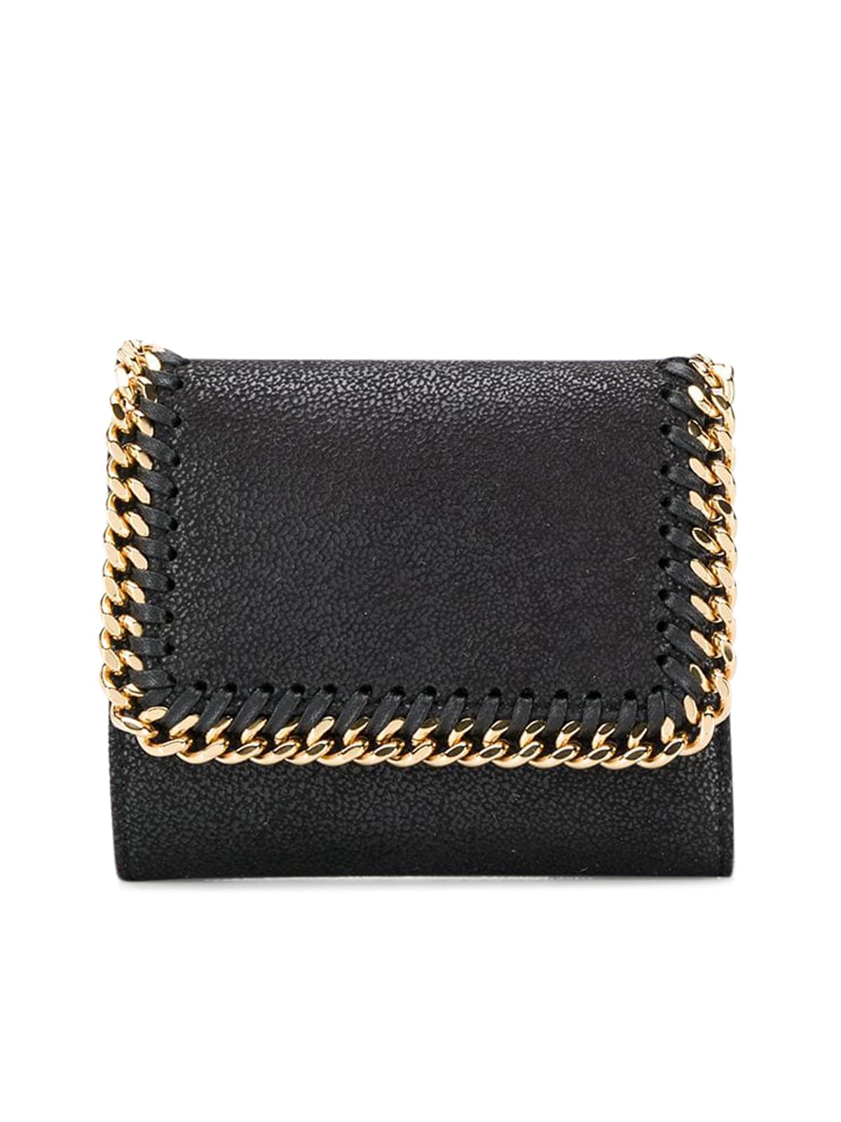 Shop Stella Mccartney Small Flap Wallet Eco Shaggy Deer W/gold Color Chain In Black