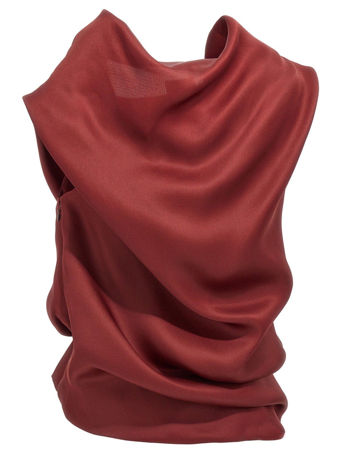 Shop Khaite Luola Cowl Neck Asymmetric Hem Top In Oxblood