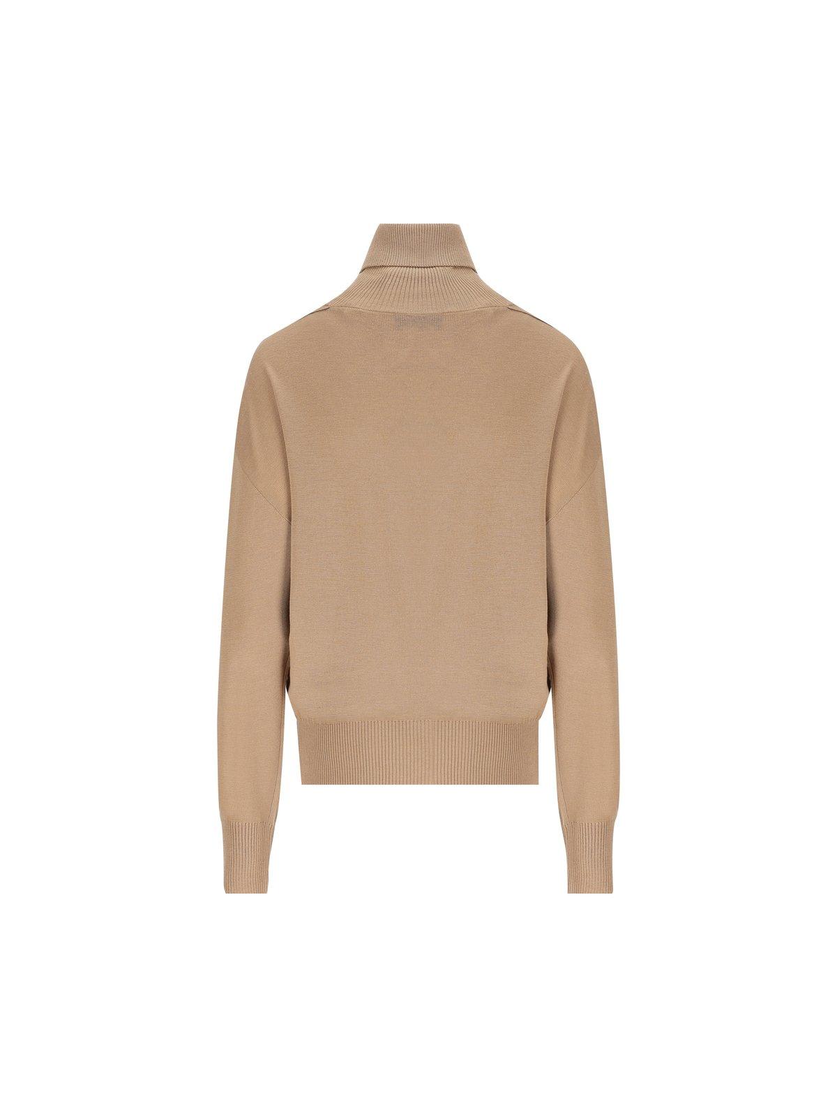 Shop Burberry Ekd-motif Turtleneck Knitted Jumper In Flax