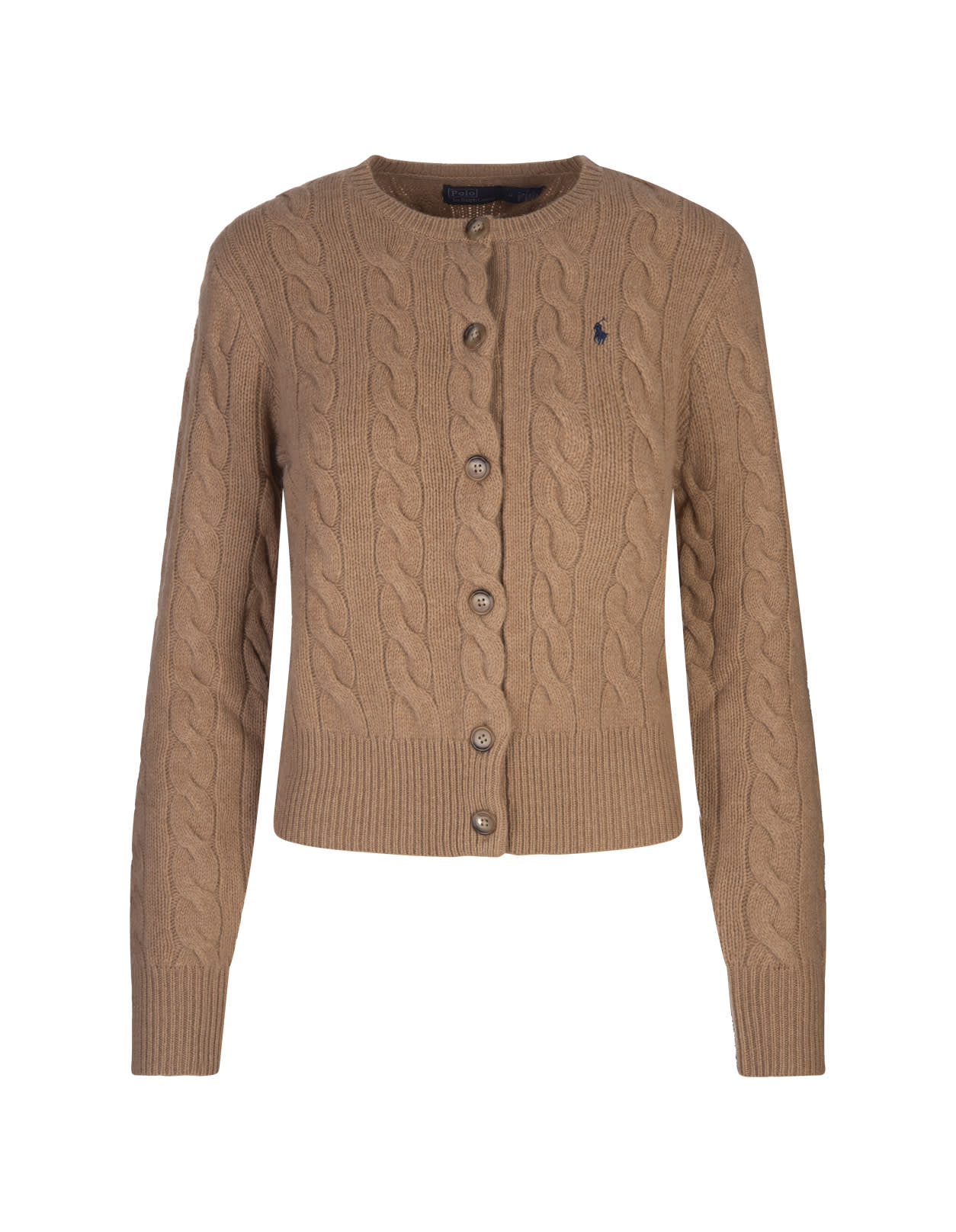 Shop Ralph Lauren Camel Mel Collection Wool And Cashmere Braided Cardigan In Brown