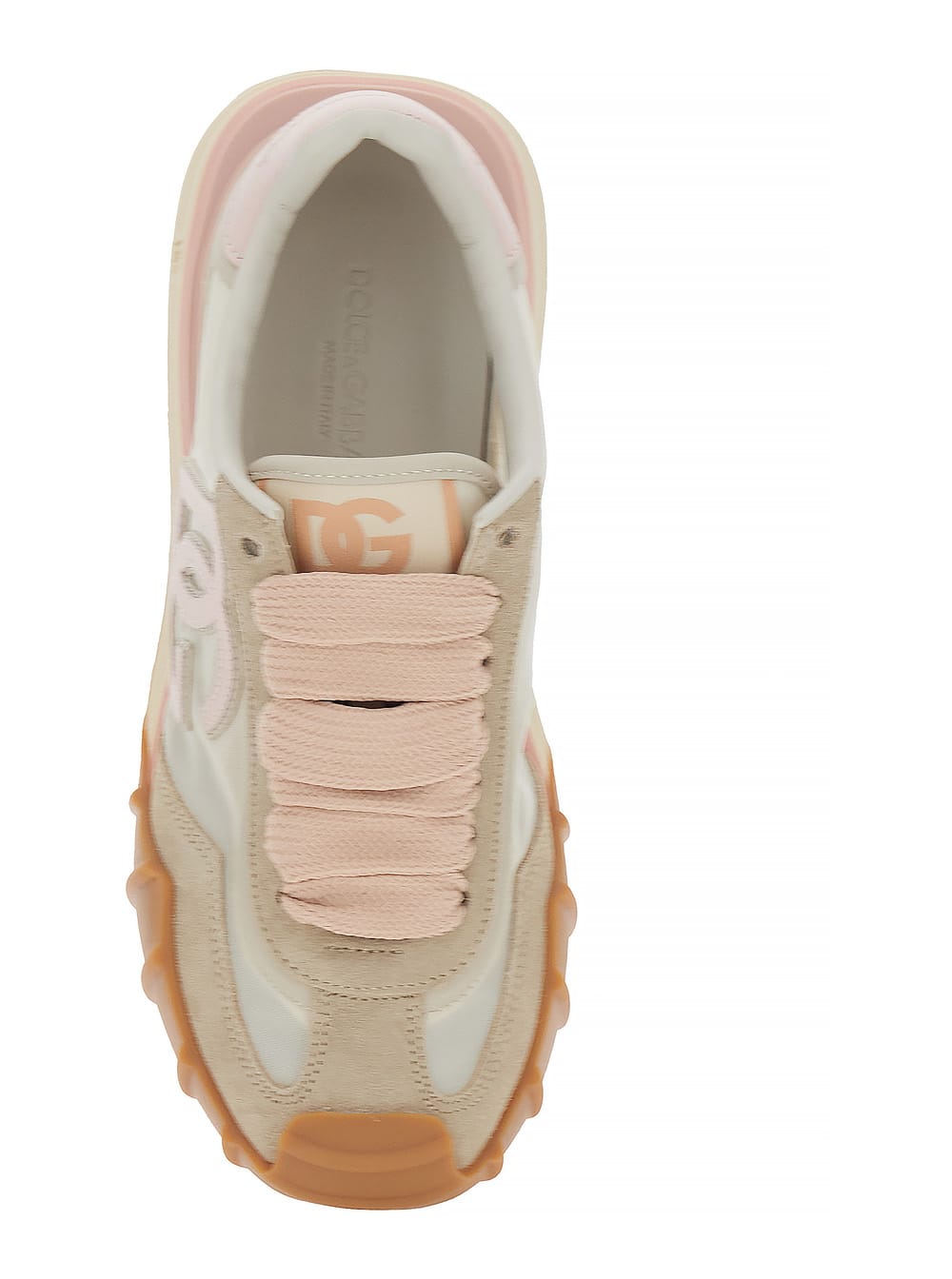 Dolce & Gabbana Dg Athletic Sneakers In Ivory And Pink Fabric And Leather In Multi