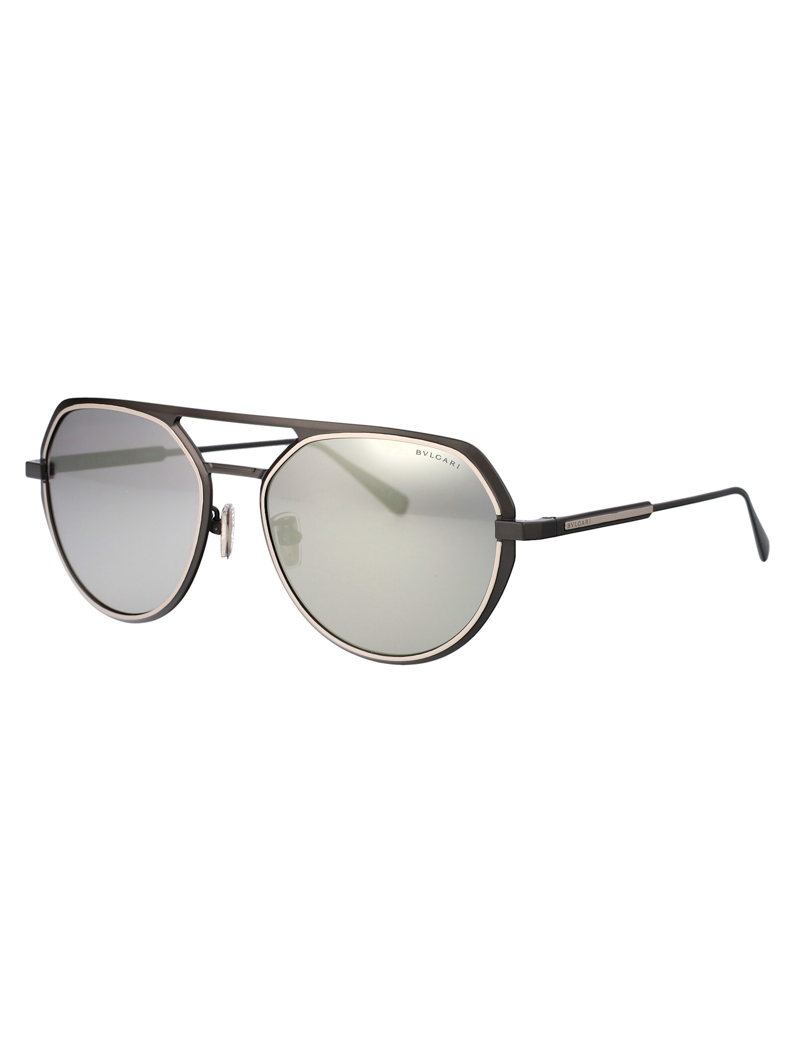 Shop Bulgari Octo Sunglasses In 15c Matte Light Ruthenium / Smoke Mirror