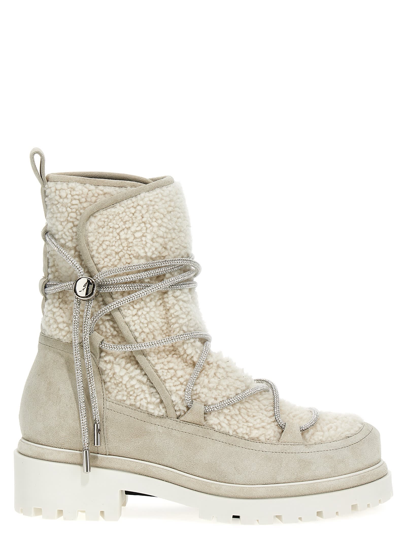 Shop René Caovilla Suede Shearling Ankle Boots In White