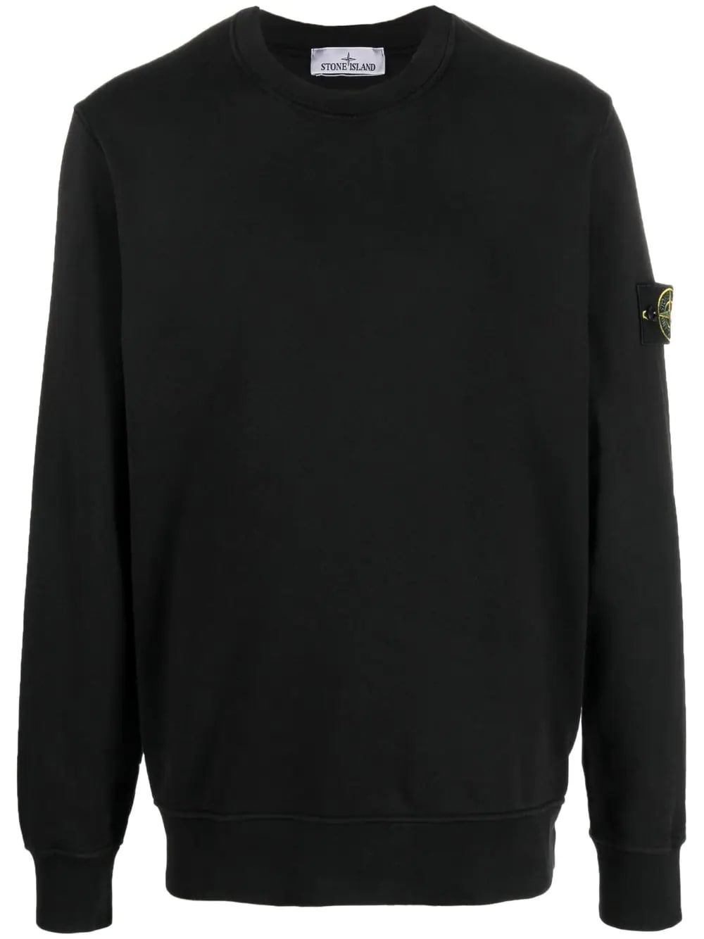 STONE ISLAND BLACK COTTON CREW-NECK SWEATSHIRT